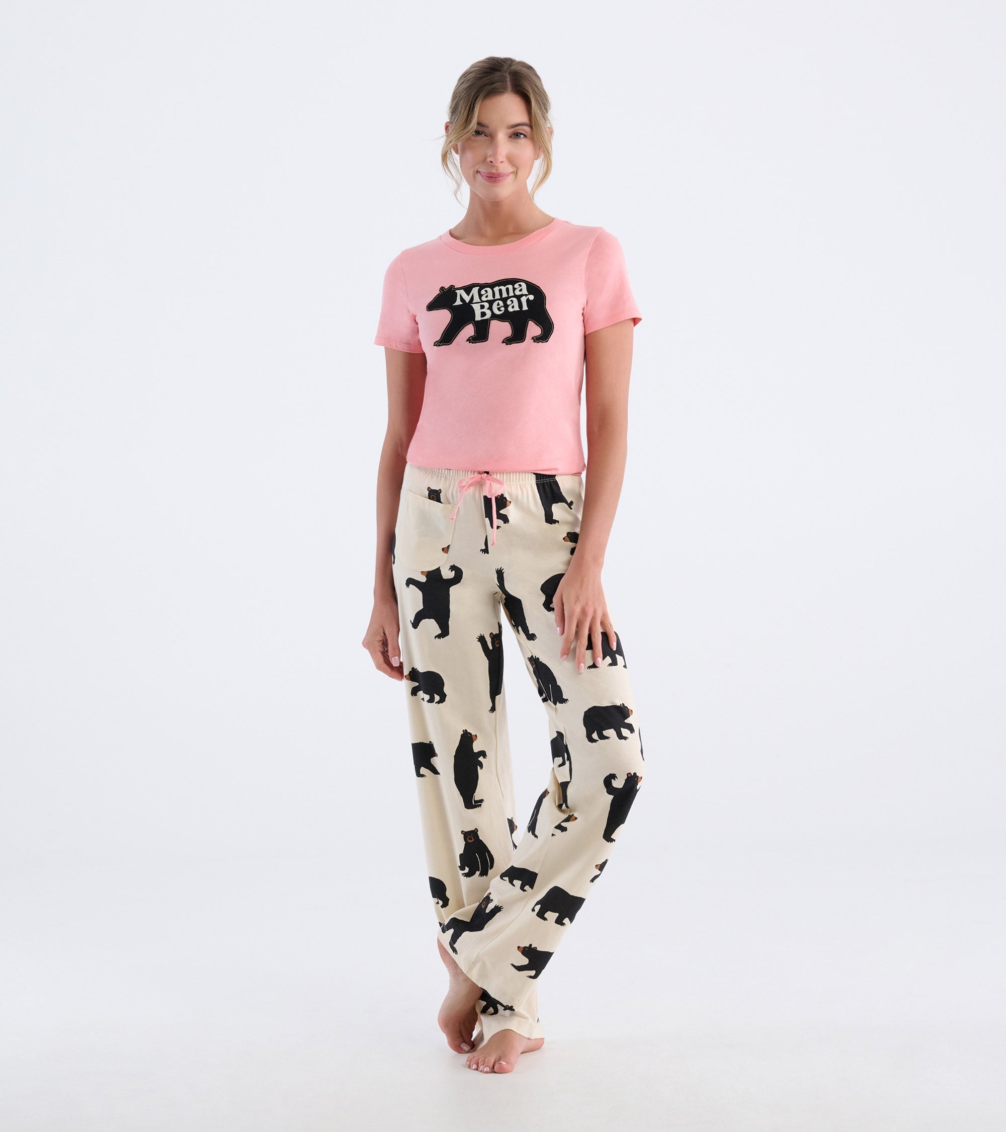 Women's Black Bears on Natural Pajama Set