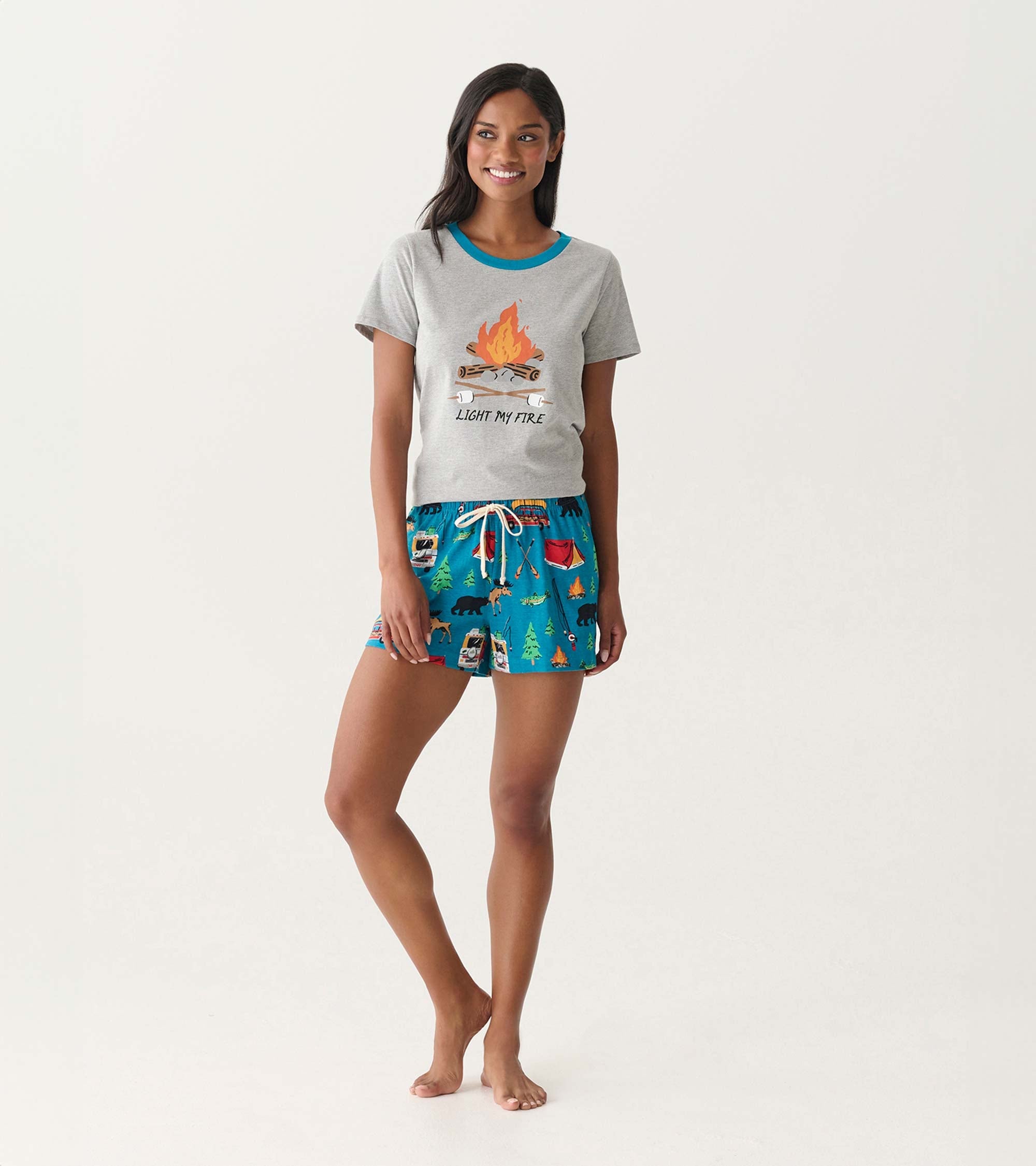 Women Retro Camping Pajama Shorts