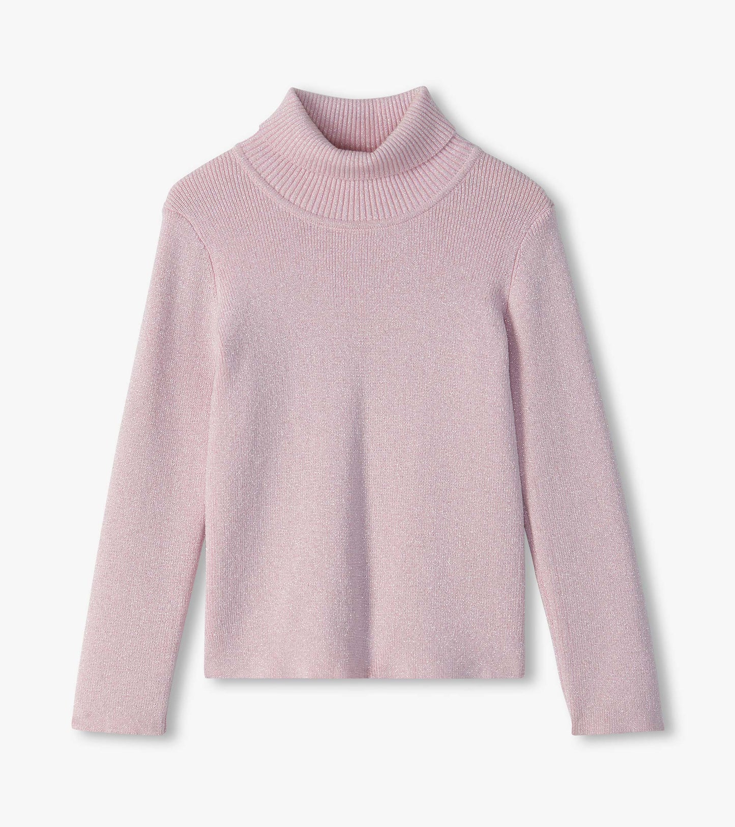 Light pink glitter turtleneck sweater with long sleeves