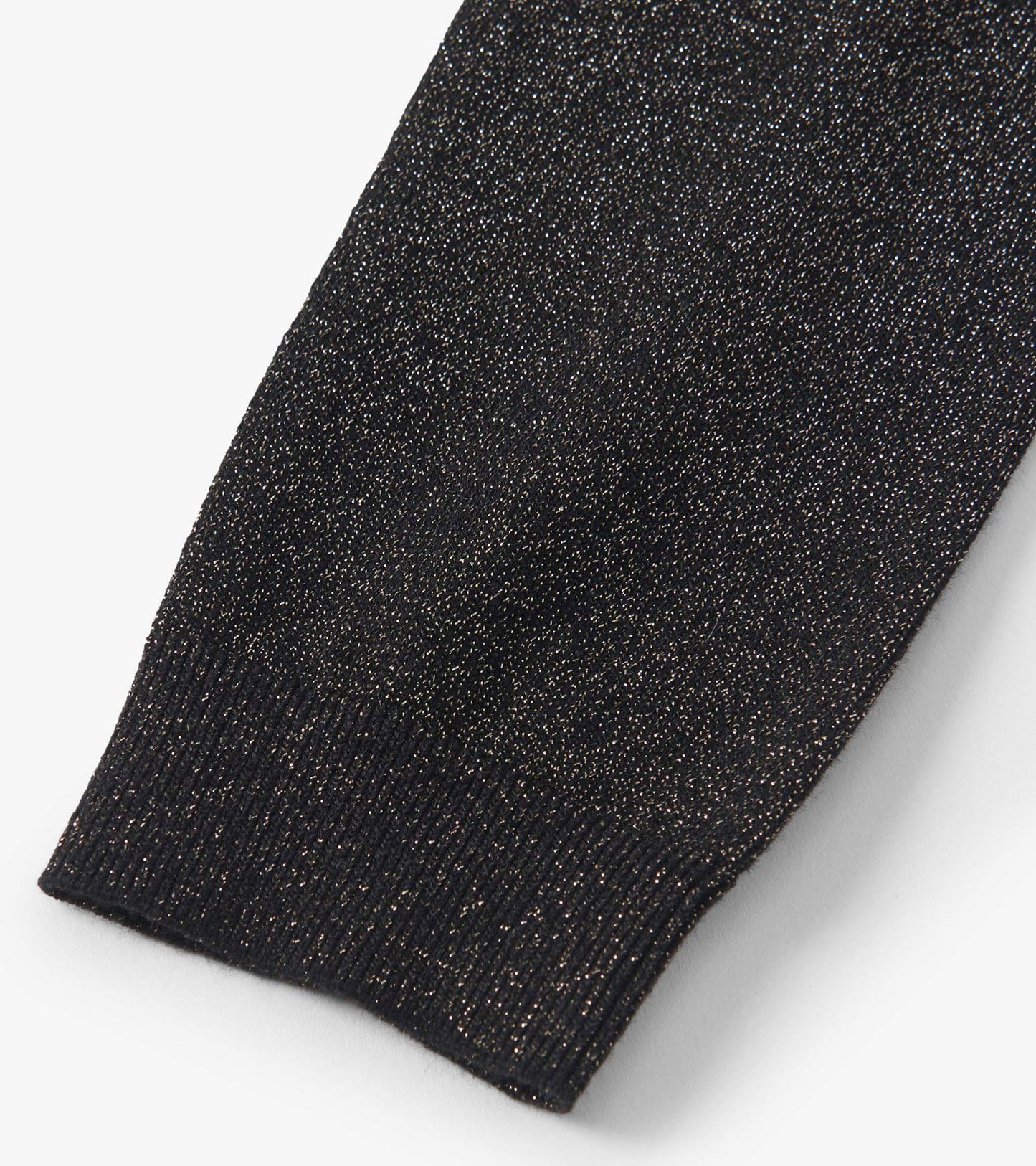 Black glitter leggings with a soft, stretchy fabric and ribbed cuffs, perfect for casual wear.