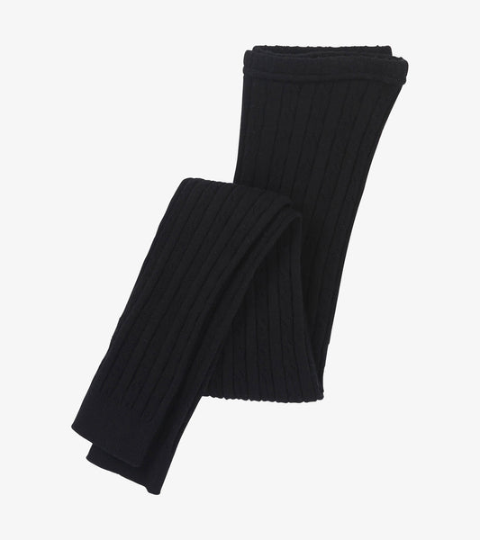 Black cable knit leggings with a ribbed texture, suitable for girls.