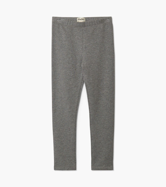 Charcoal gray cozy leggings made from soft material, featuring a stretchy waistband for comfort.