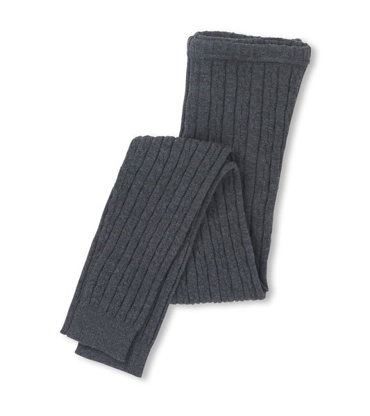 Charcoal gray cable knit tights with ribbed texture, suitable for girls in various sizes.