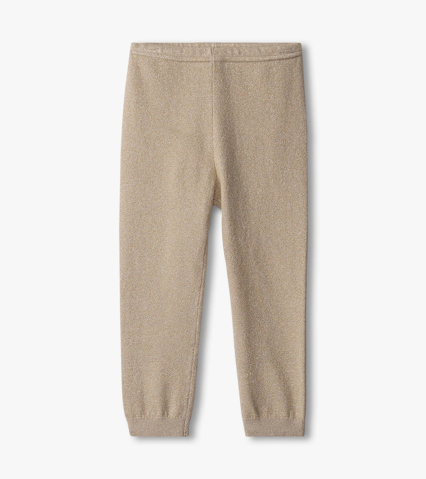 Gold glitter leggings for baby girls, featuring a soft, stretchy fabric and elastic waistband.