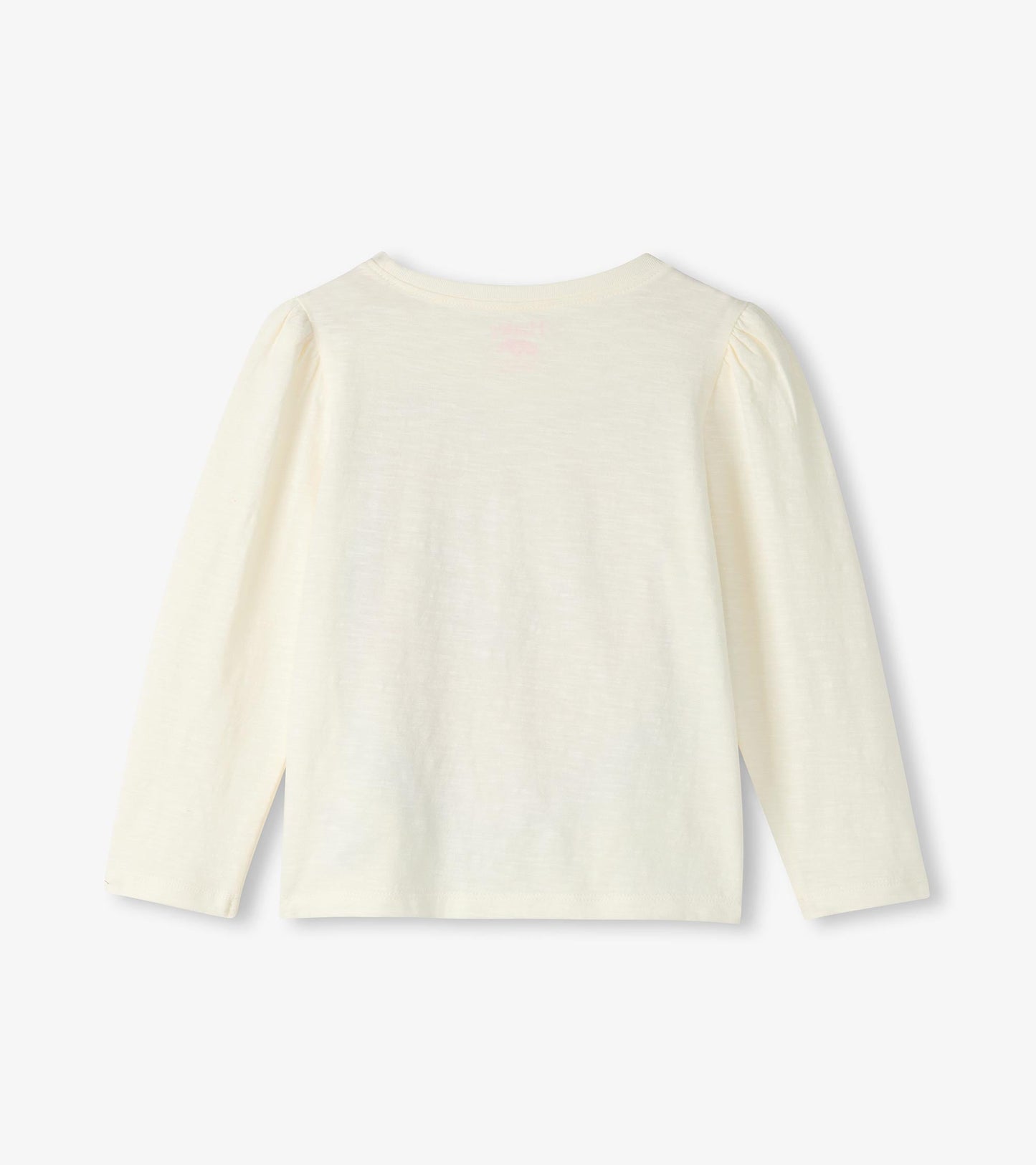Light cream long sleeve graphic tee with layered heart design, featuring a round neckline and soft fabric.