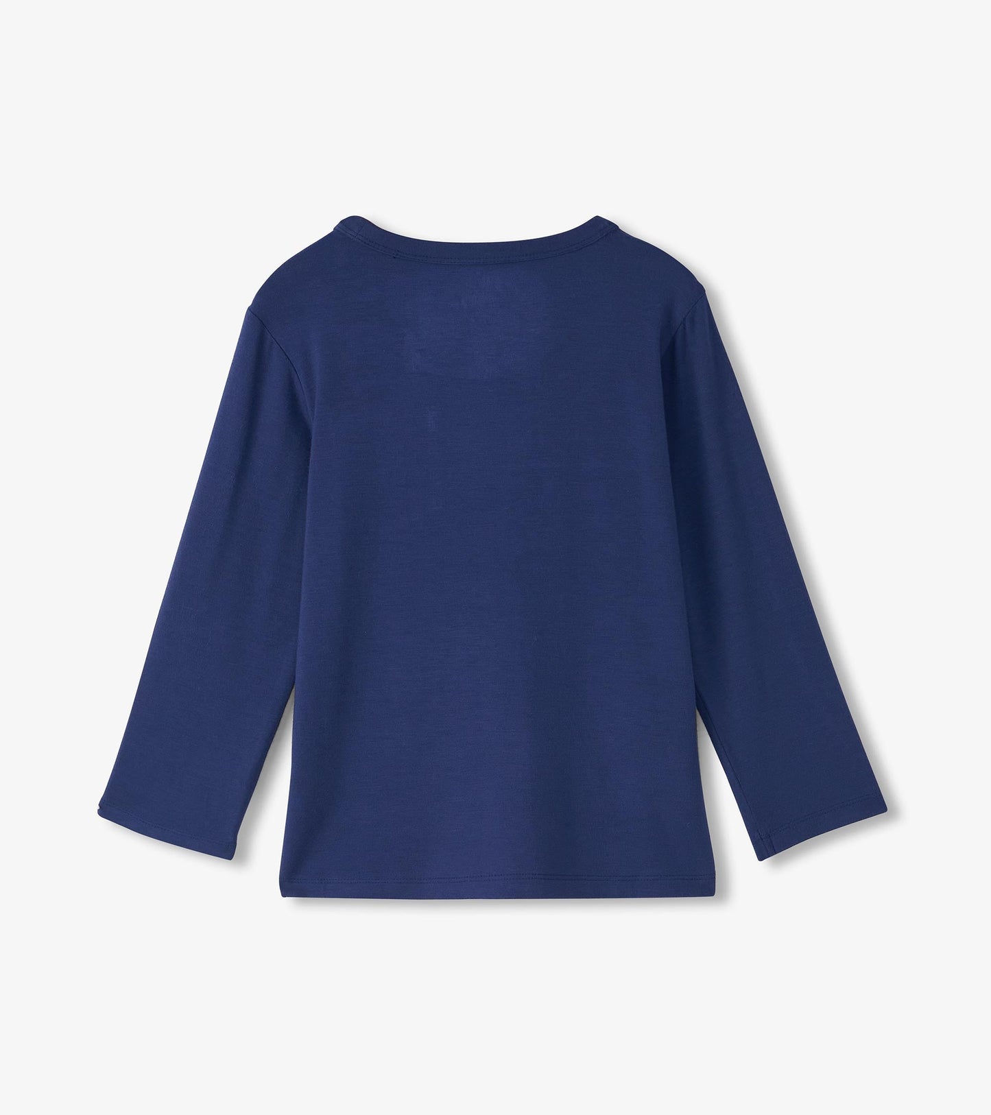 Patriot blue long sleeve bamboo t-shirt with a round neckline and relaxed fit, viewed from the back.