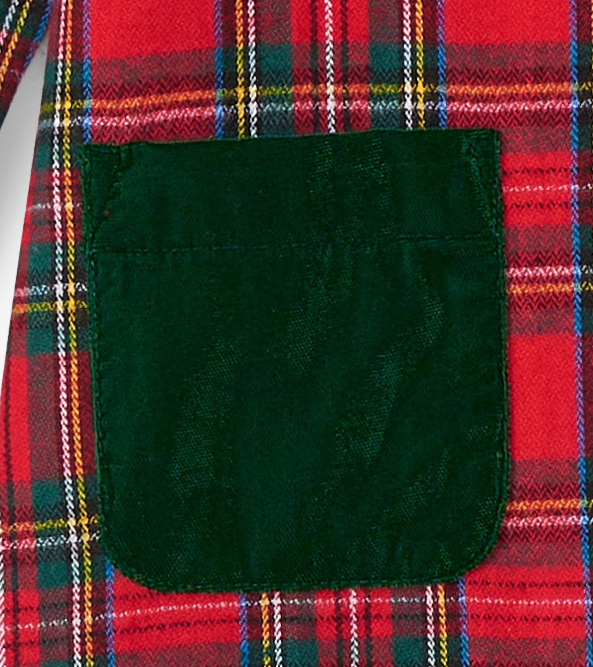 Red plaid A-line dress featuring a green pocket, perfect for casual wear.