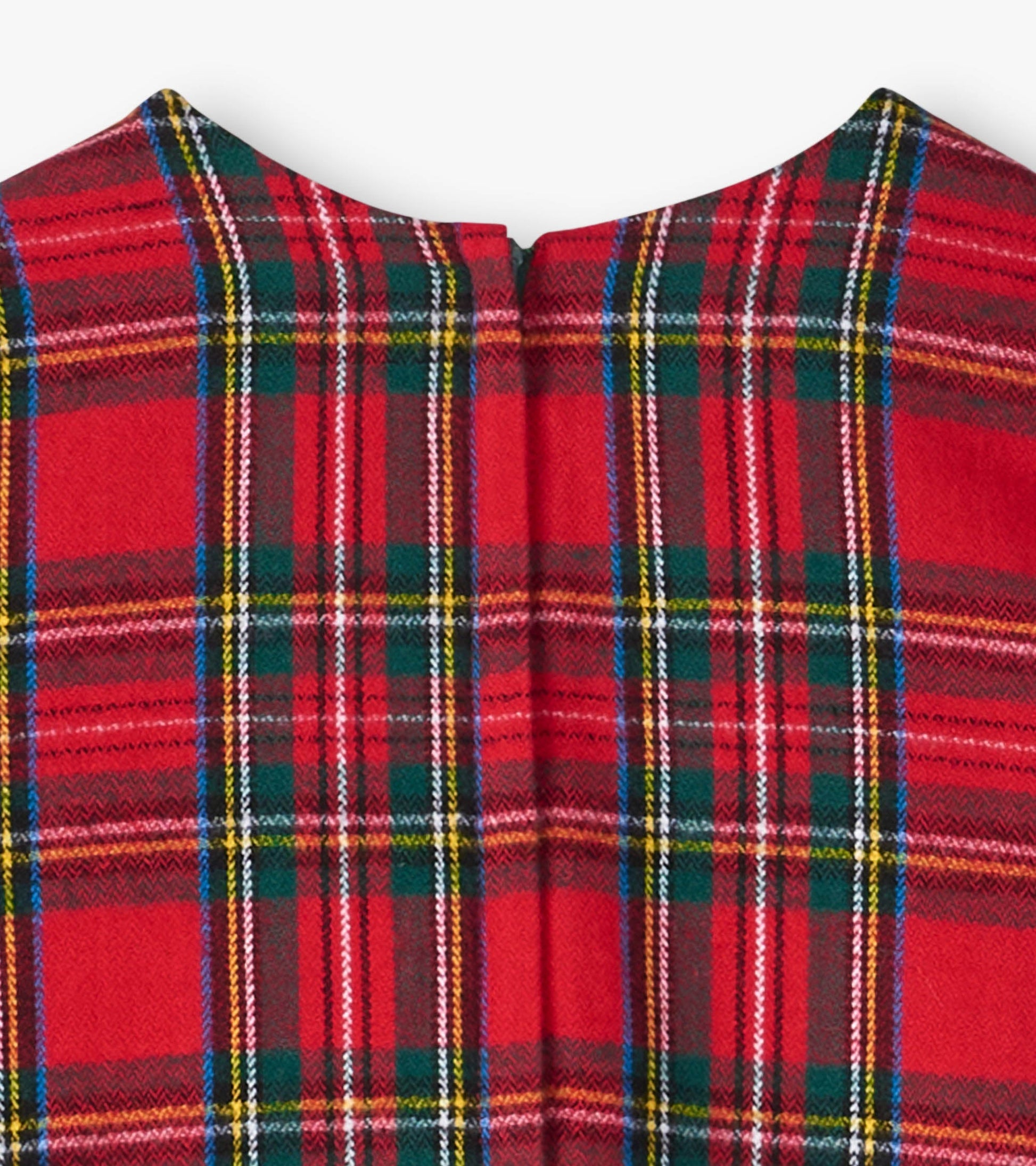 Red plaid A-line dress featuring a classic check pattern and a back zipper closure.