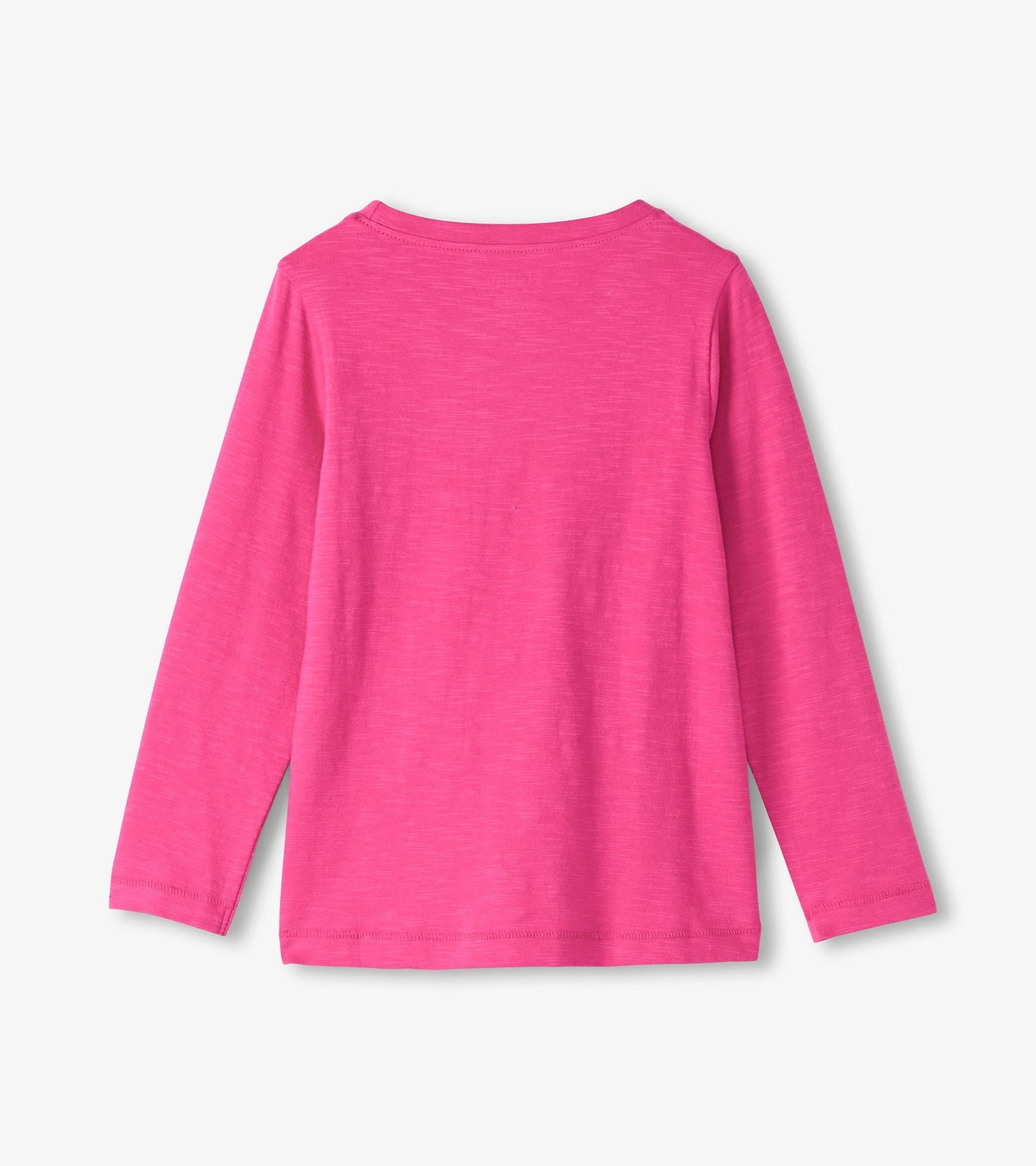 Bright pink long sleeve tee with a soft texture, featuring a simple round neckline and a relaxed fit.