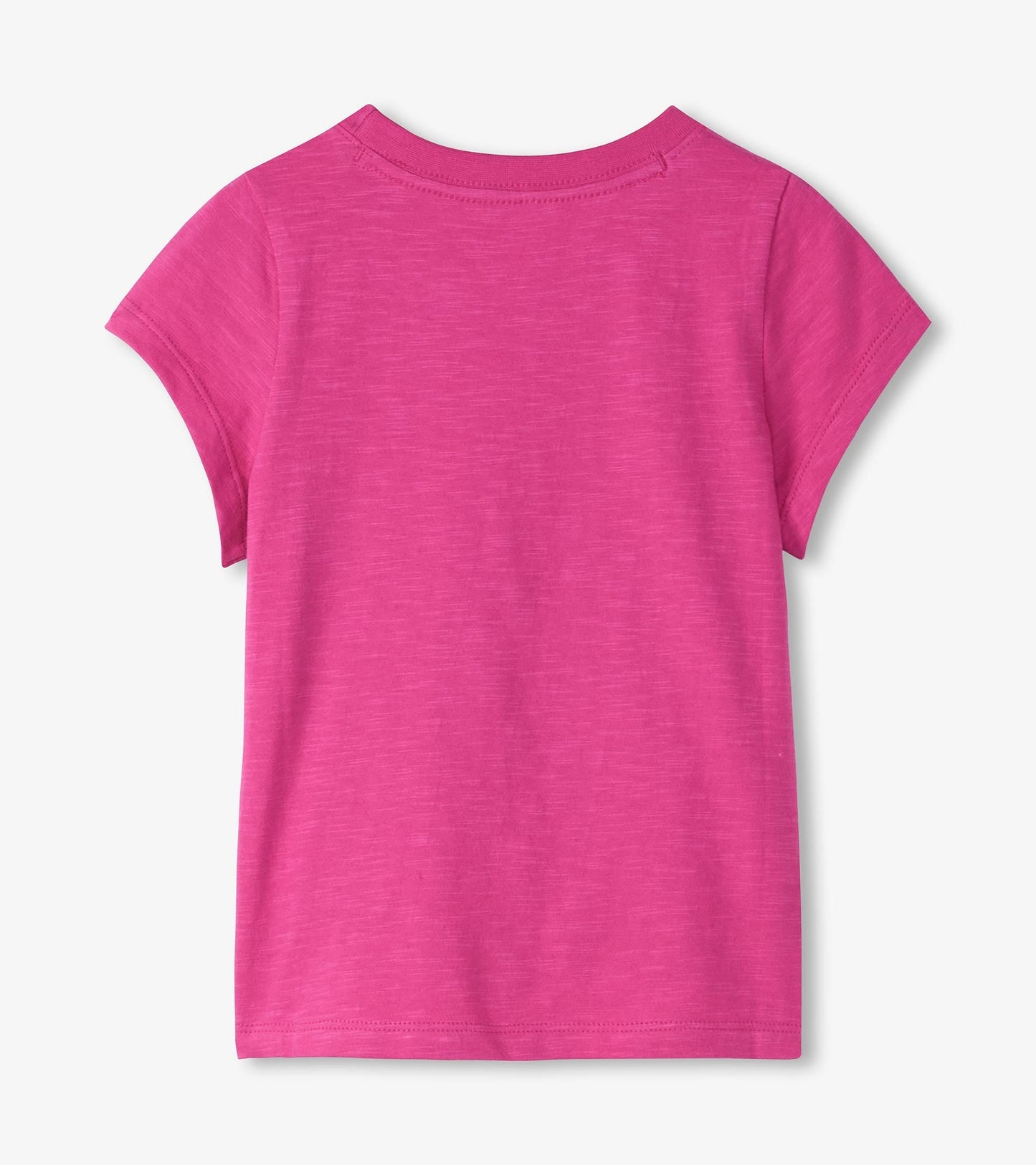 Bright pink short-sleeve tee with a soft texture, featuring a classic crew neckline and a relaxed fit.