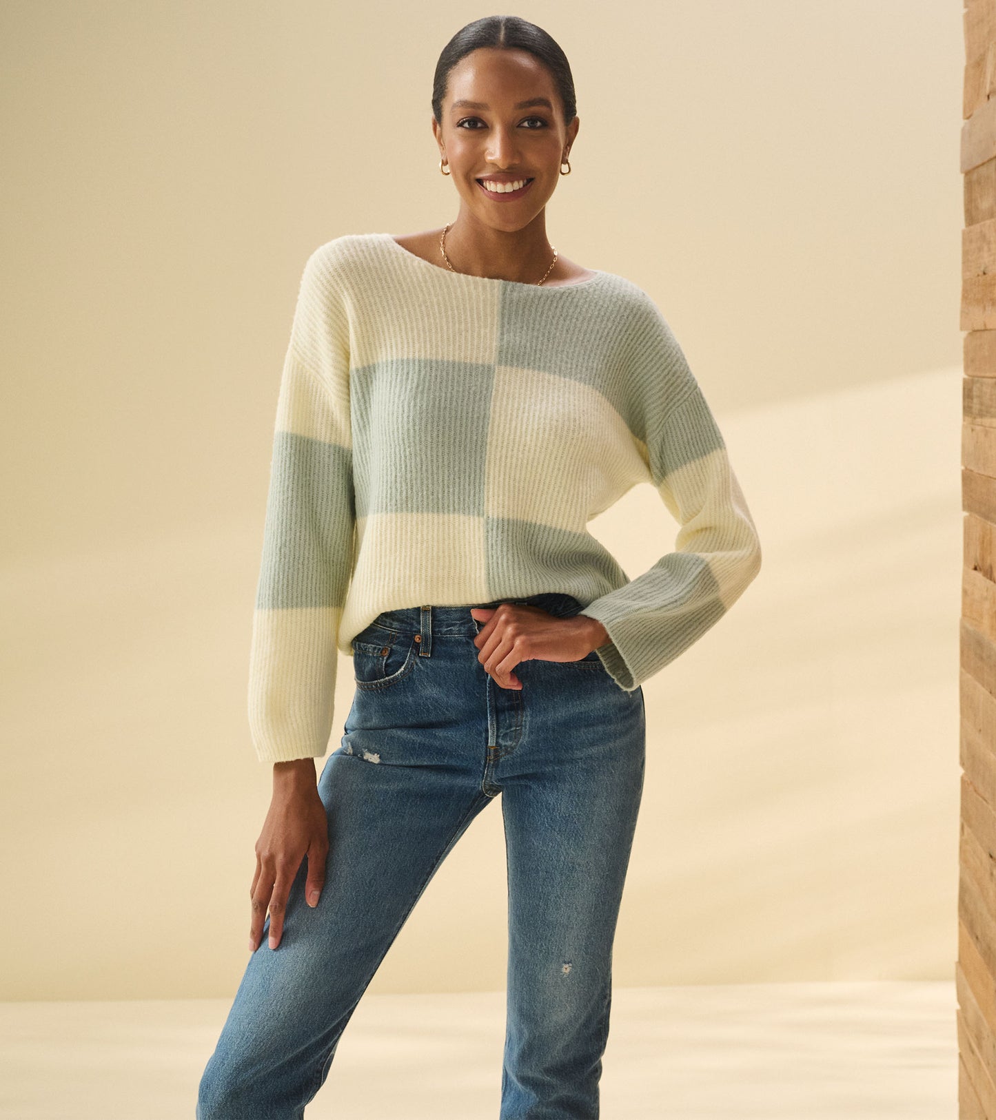 Monroe Sweater - Sage Green Blocks