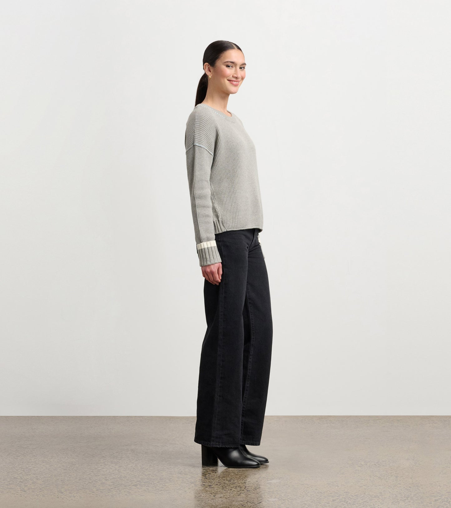 Waffle Knit Sweater - Grey