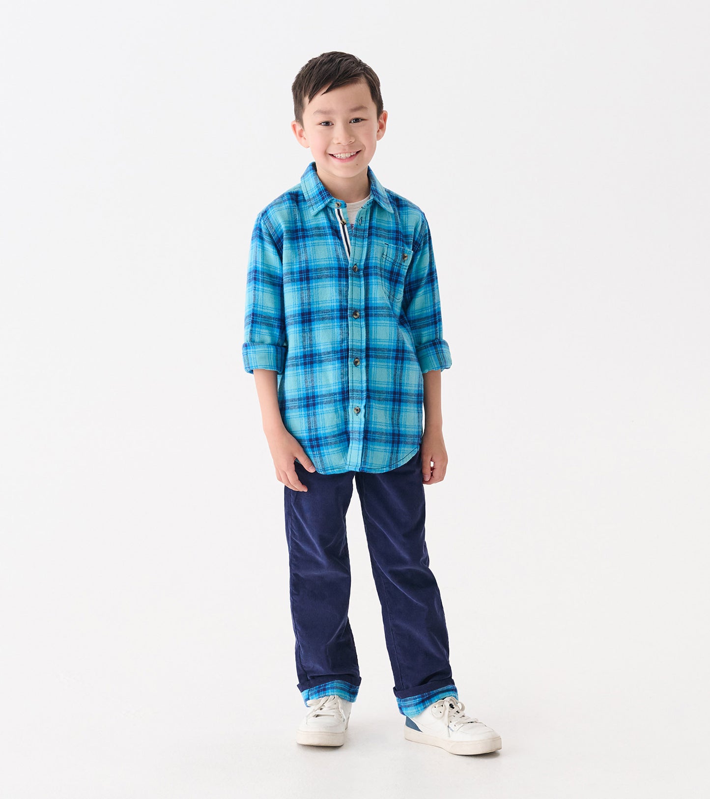 Boys Blue Stone Plaid Button Down Shirt