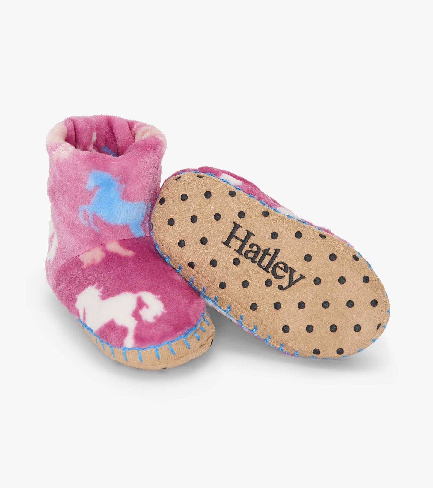 Girls Beautiful Horses Fuzzy Fleece Slippers