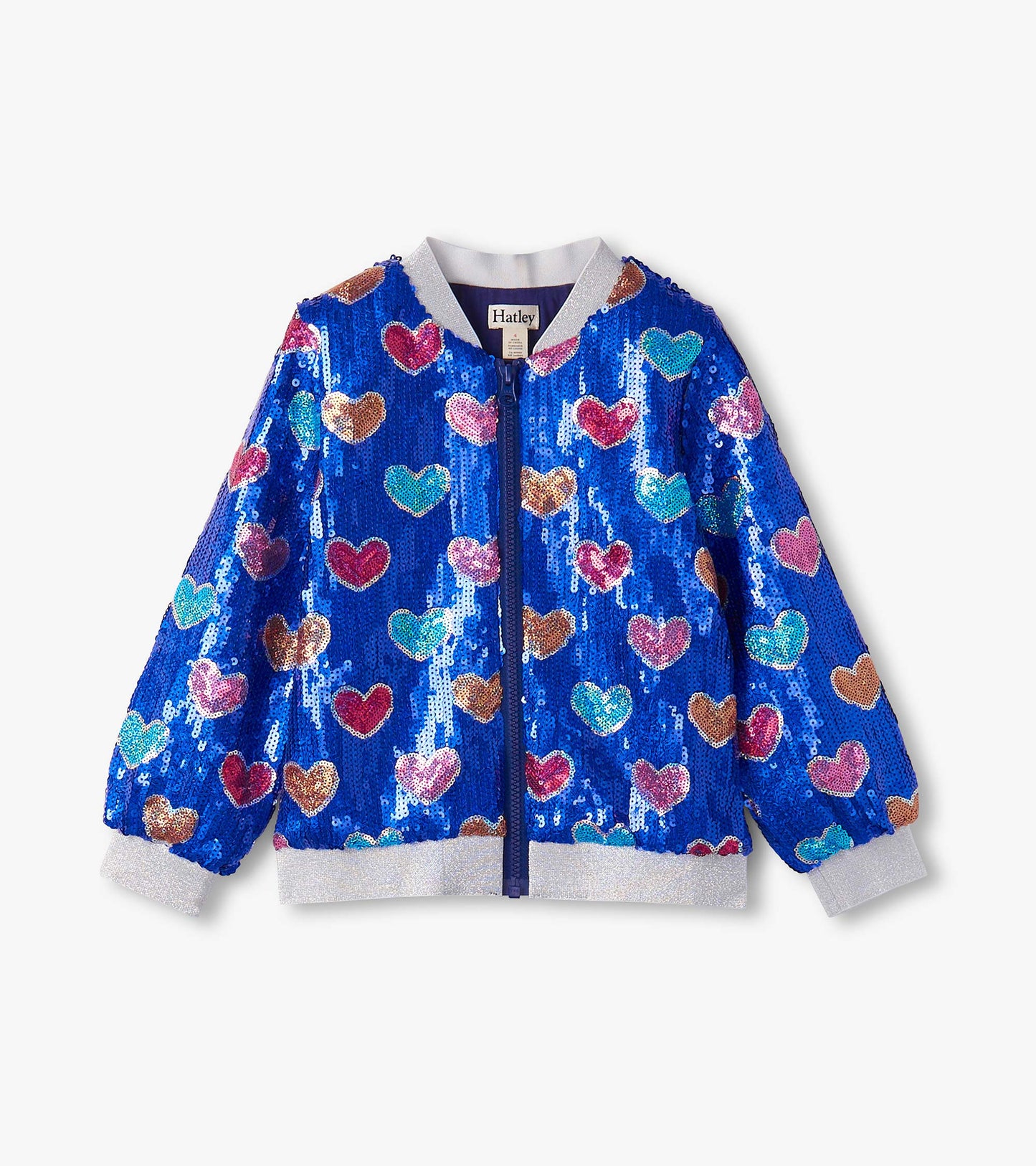 Girls Bursted Hearts Sequin Bomber Jacket