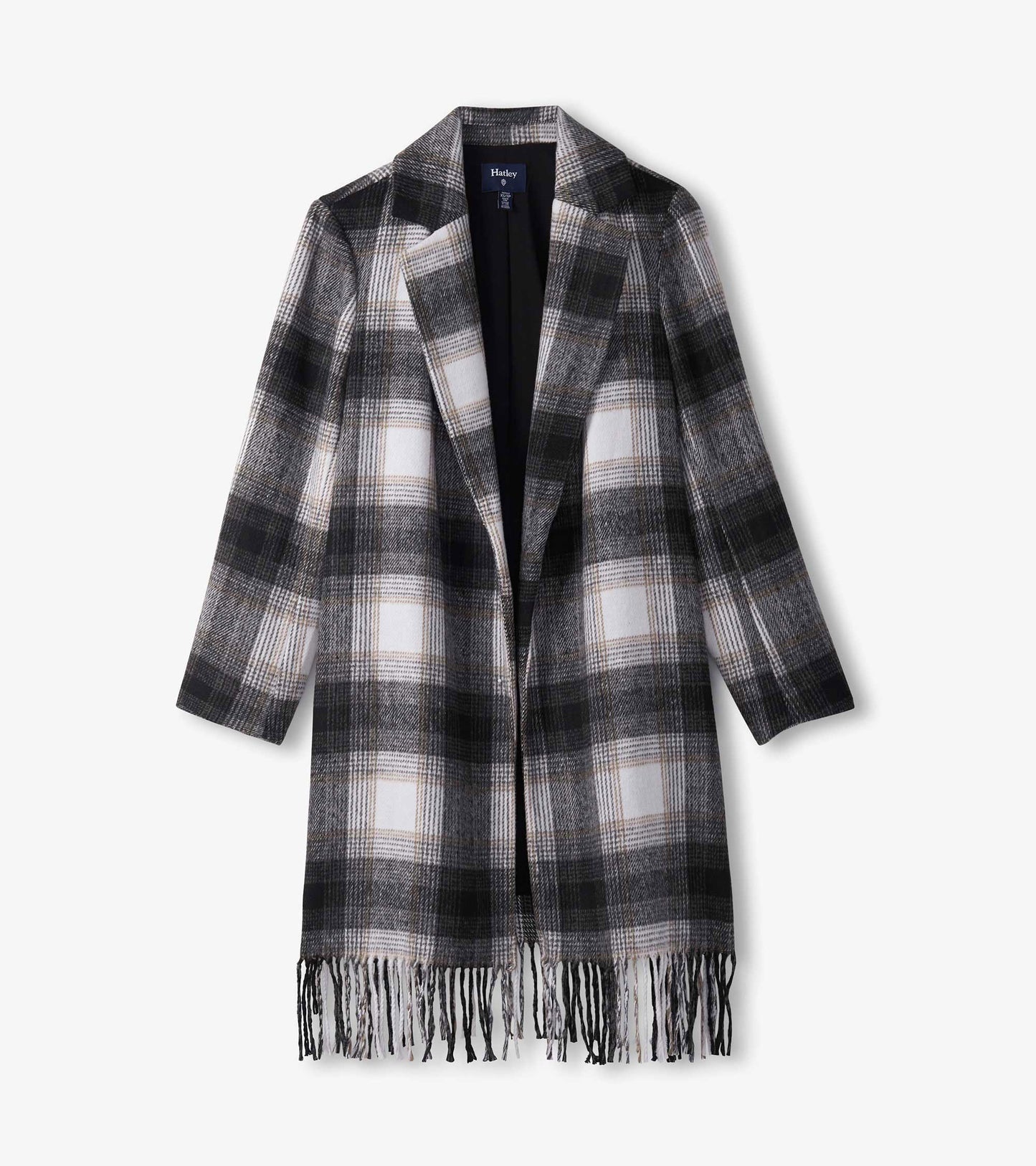 Fringe Jacket - Black and Taupe Plaid