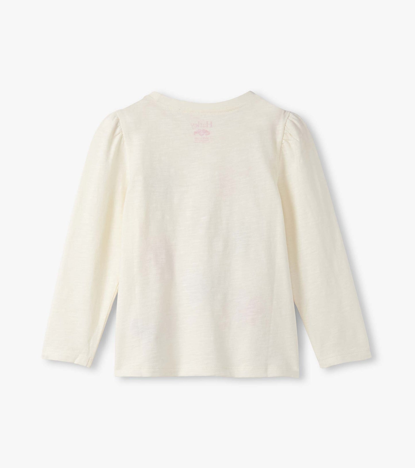 Back view of cream girls long sleeve tee with puff shoulders