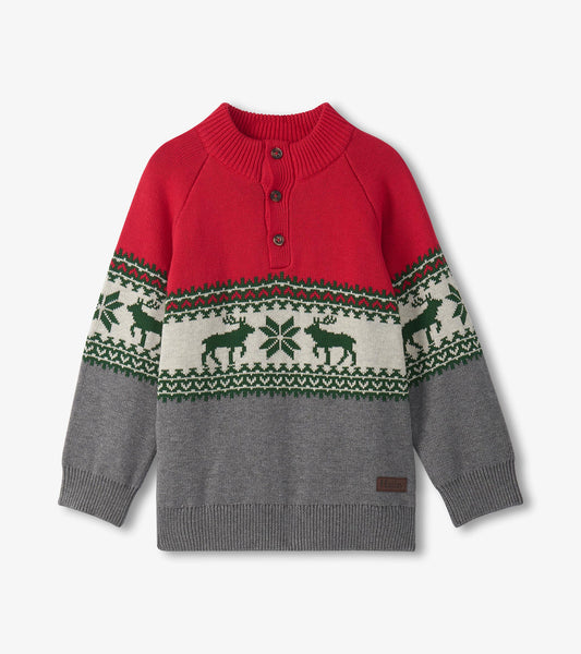 Boys Holiday Elk Mockneck Sweater