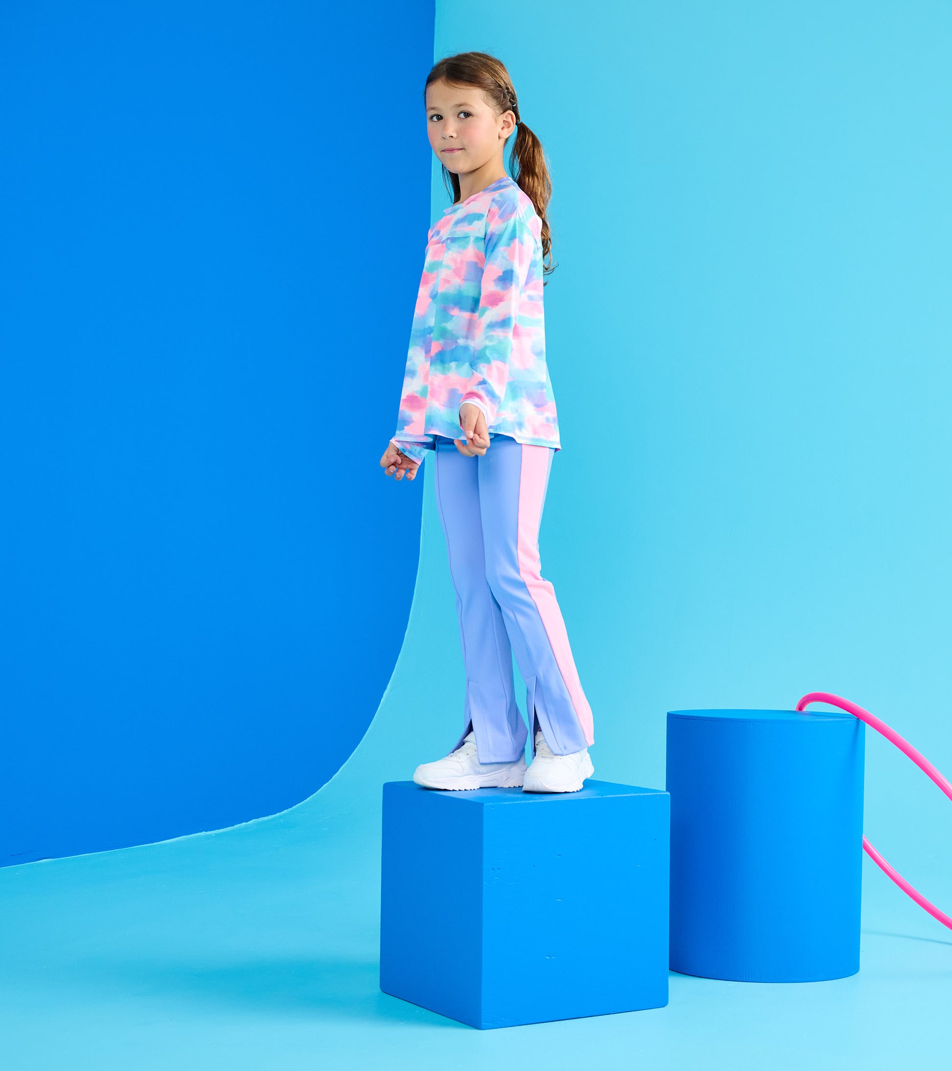 Purple active flared pants for girls, featuring a comfortable fit and stylish design, ideal for active play.