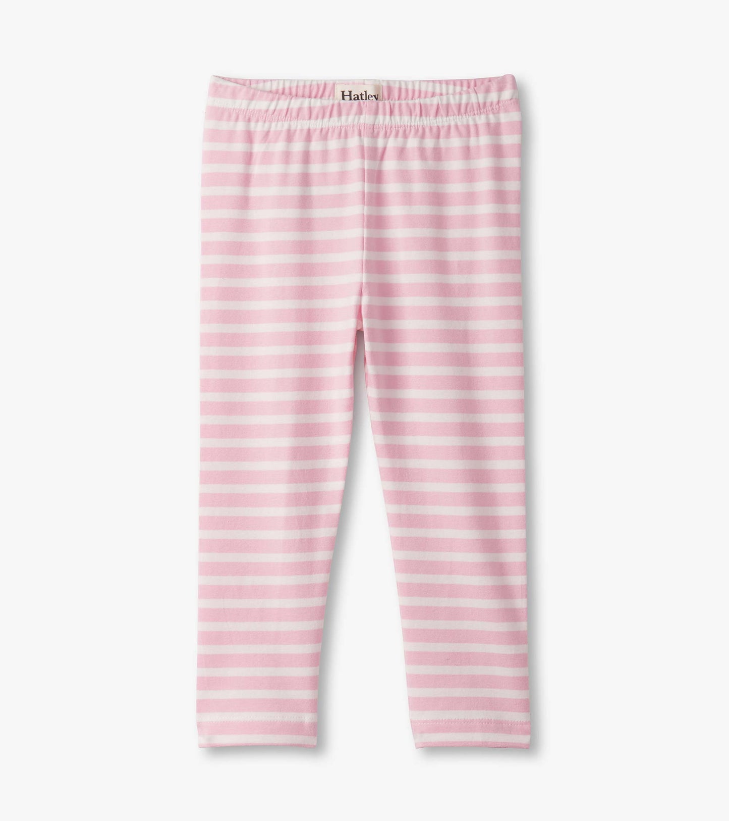 Pink and white striped leggings with an elastic waistband for baby and toddler girls.