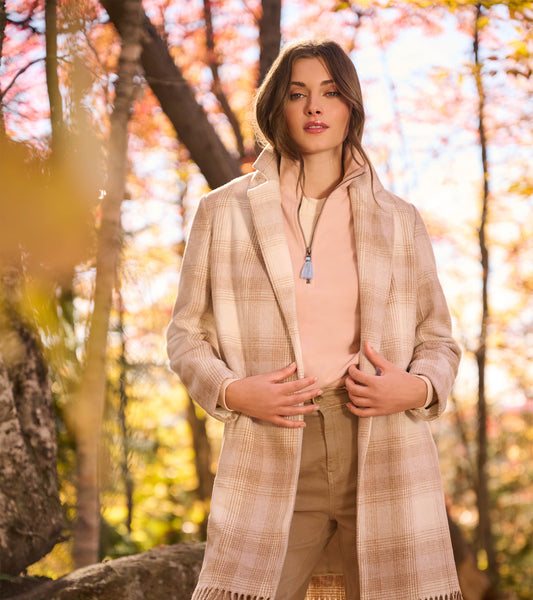 Fringe Jacket - Light Taupe Plaid