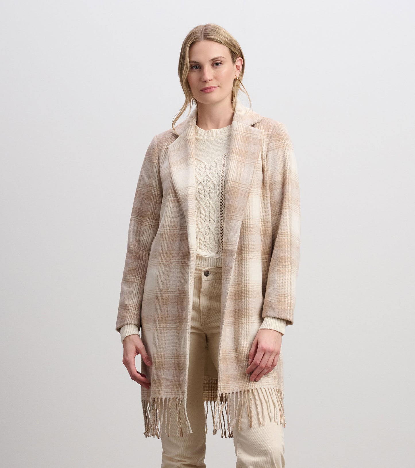 Fringe Jacket - Light Taupe Plaid