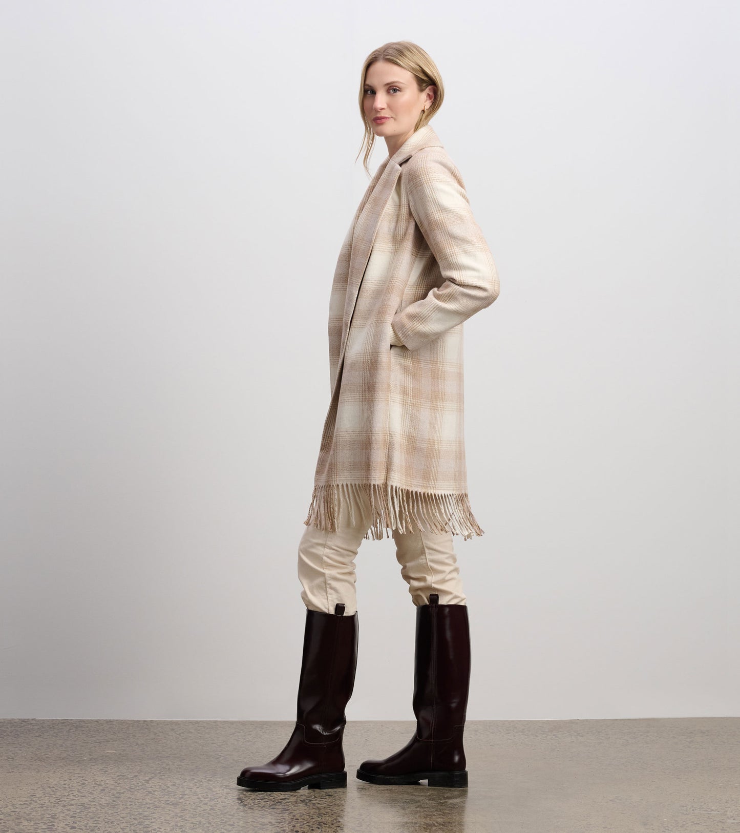 Fringe Jacket - Light Taupe Plaid