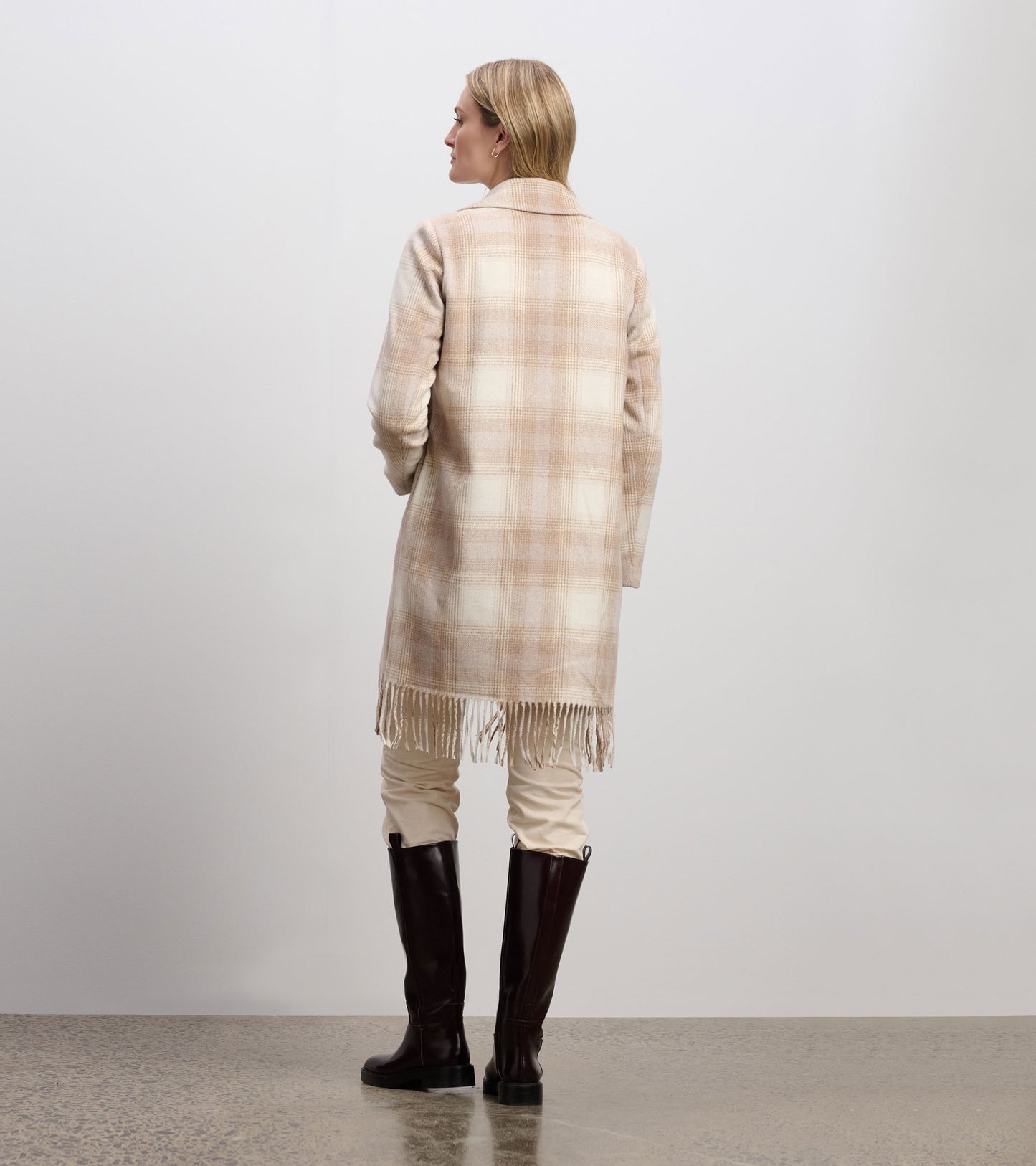 Fringe Jacket - Light Taupe Plaid