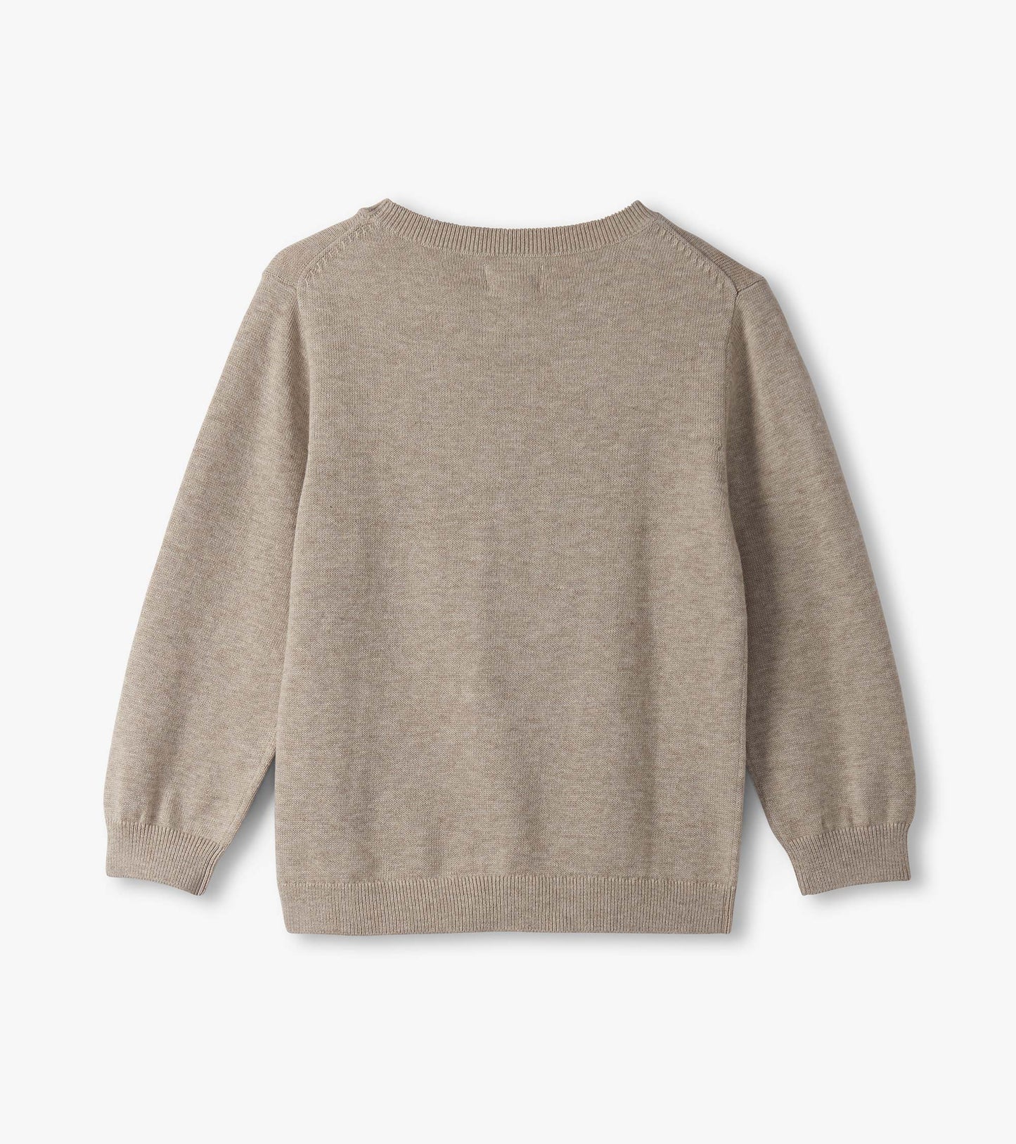 Light beige crew neck sweater for baby and toddler boys, featuring long sleeves and a soft, textured knit.
