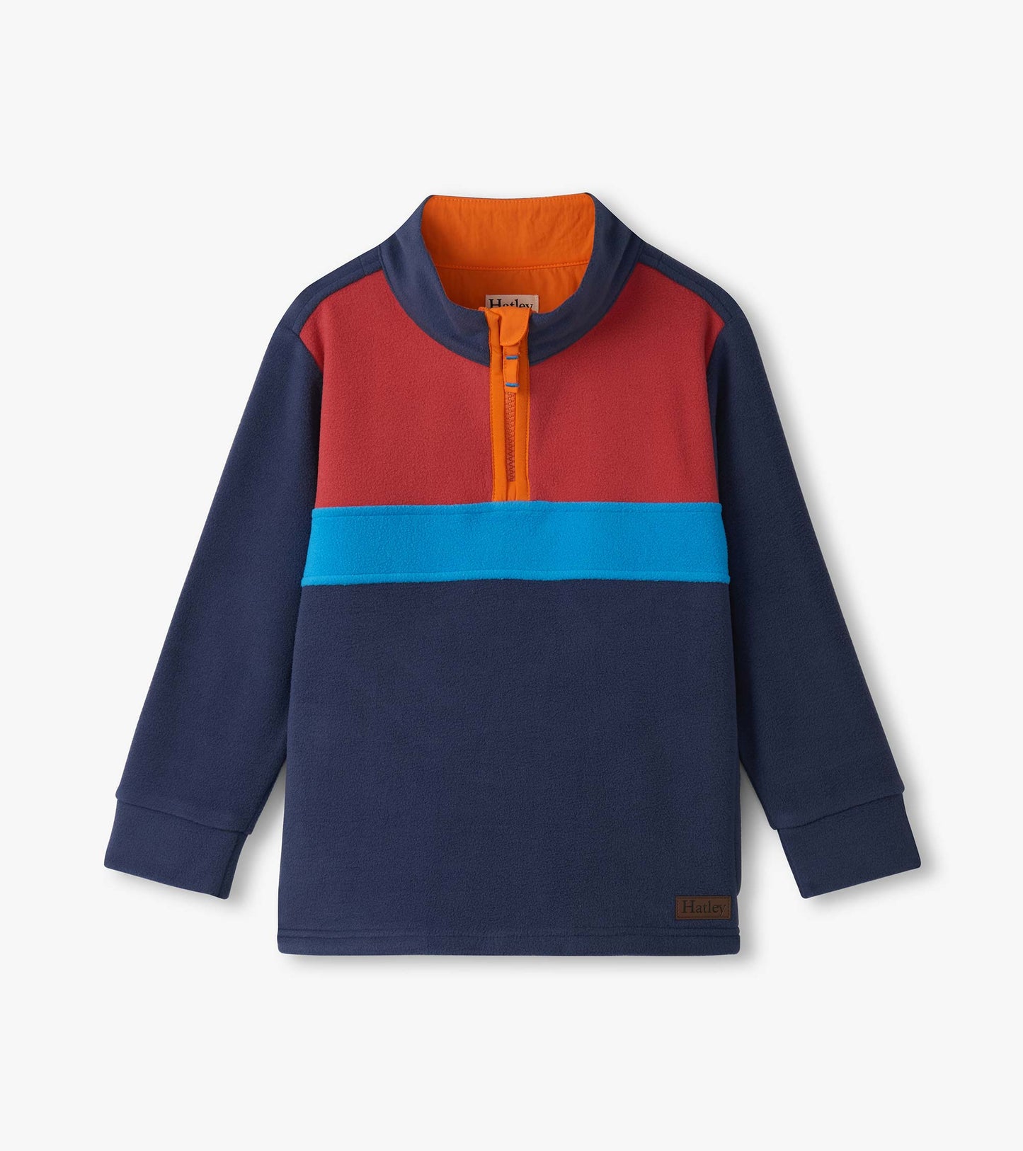 Boys Navy Colour Block Fleece 1/4 Zip Mockneck