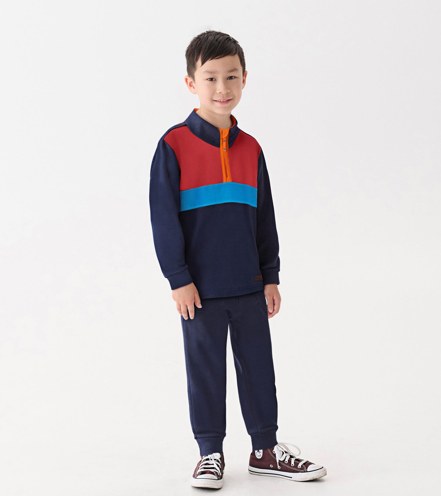 Boys Navy Colour Block Fleece 1/4 Zip Mockneck
