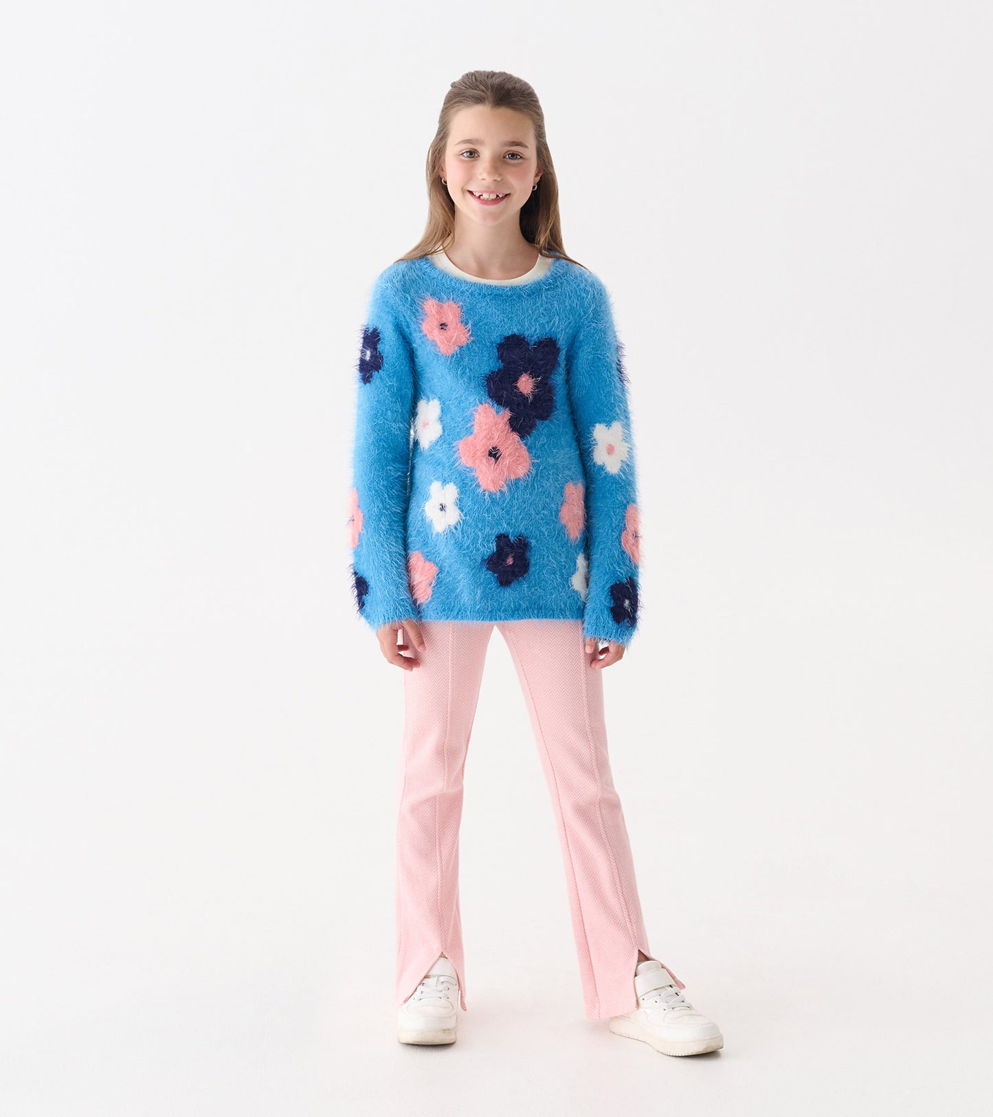 Girls Flamingo Pink Herringbone Bell Bottoms