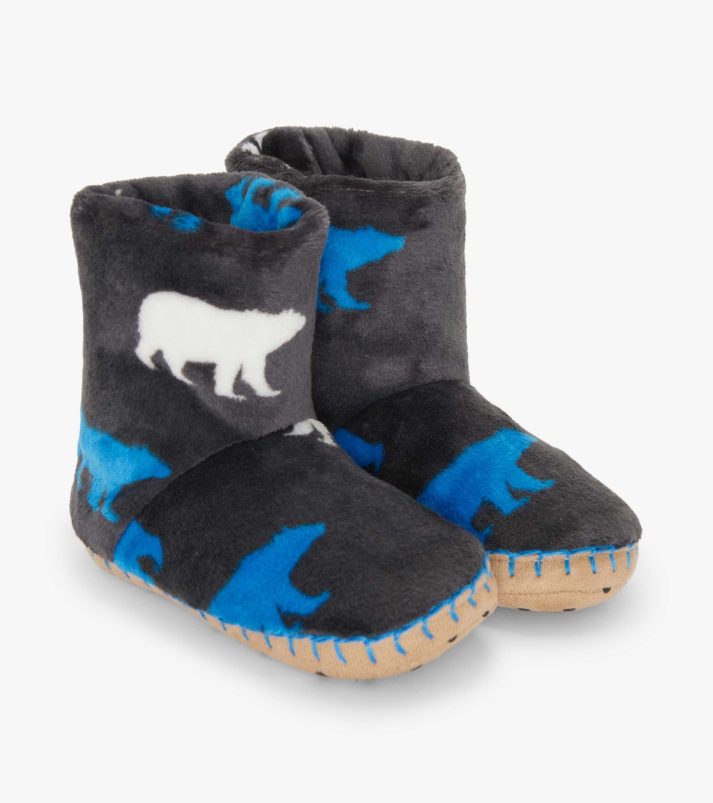 Boys Polar Bear Silhouette Fuzzy Fleece Slippers