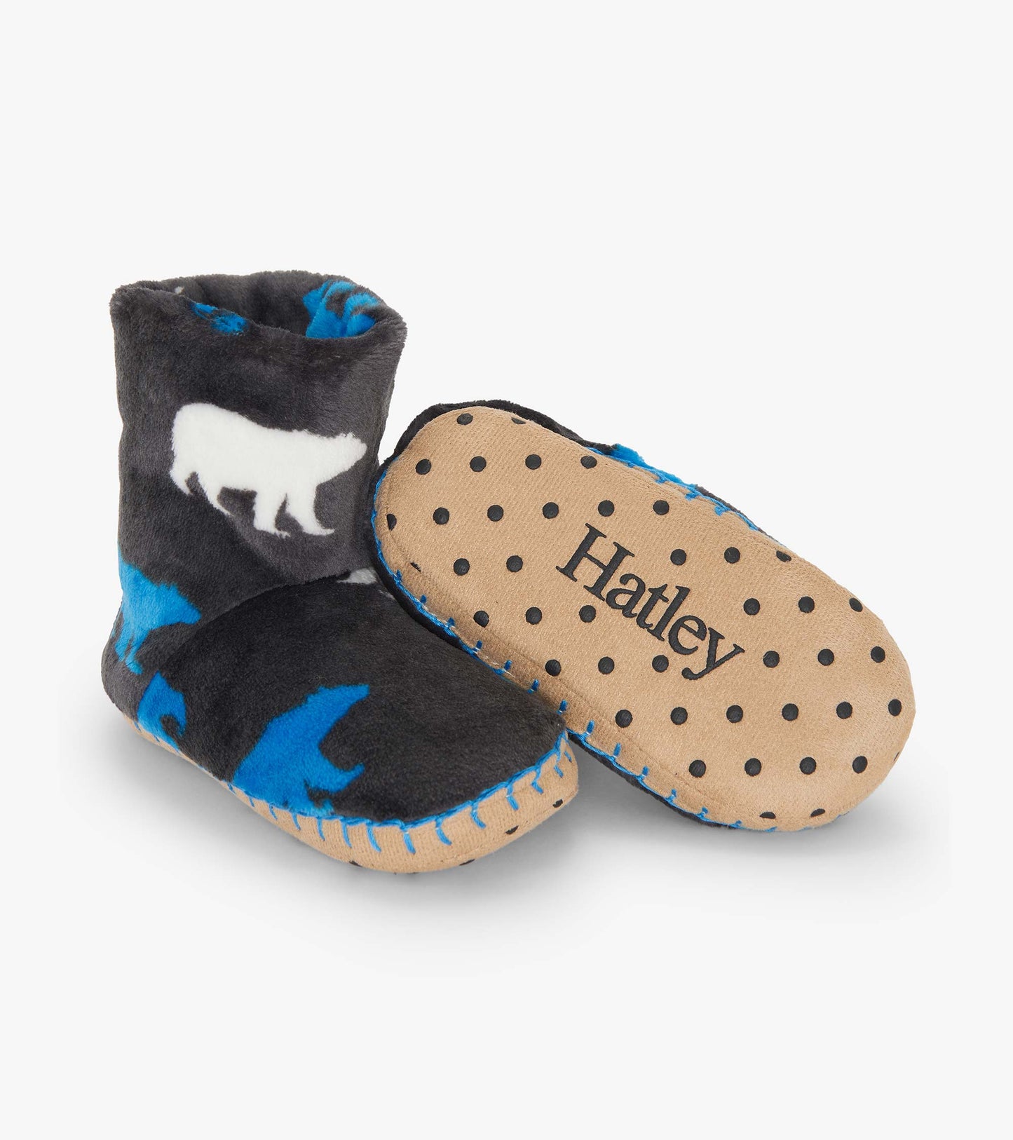 Boys Polar Bear Silhouette Fuzzy Fleece Slippers