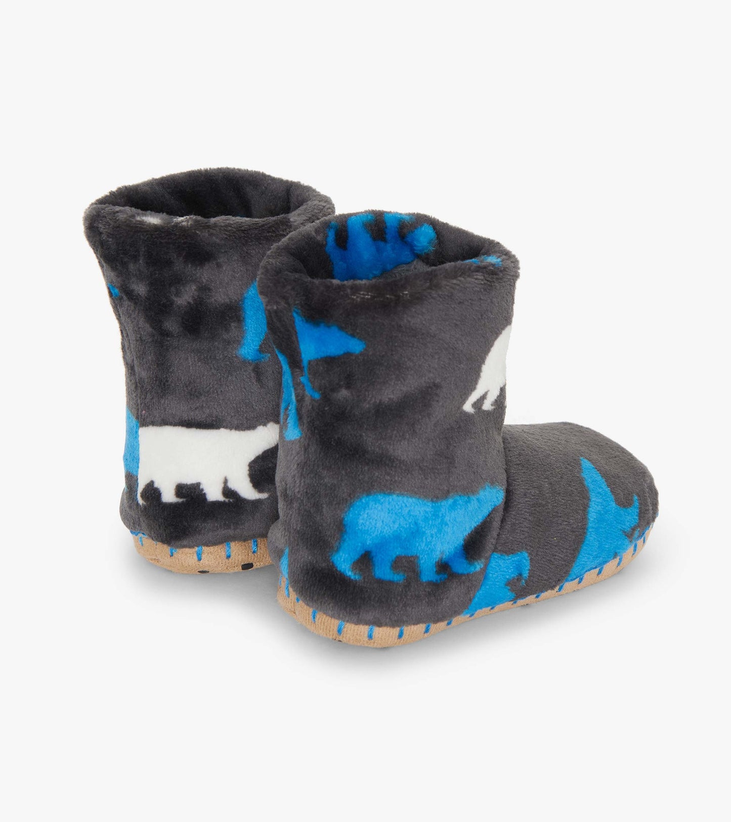 Boys Polar Bear Silhouette Fuzzy Fleece Slippers
