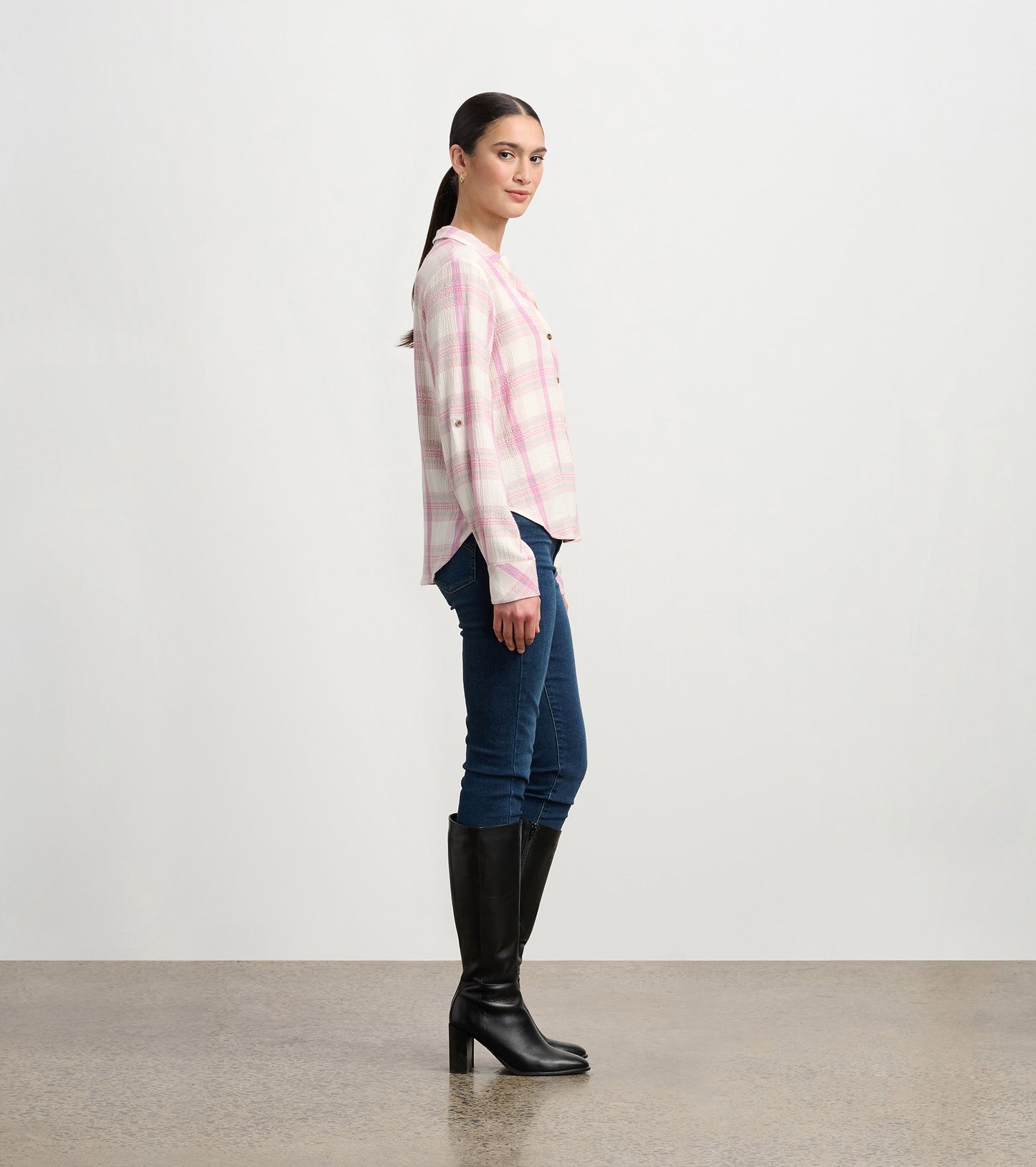 Lila Button Down - Pink Plaid