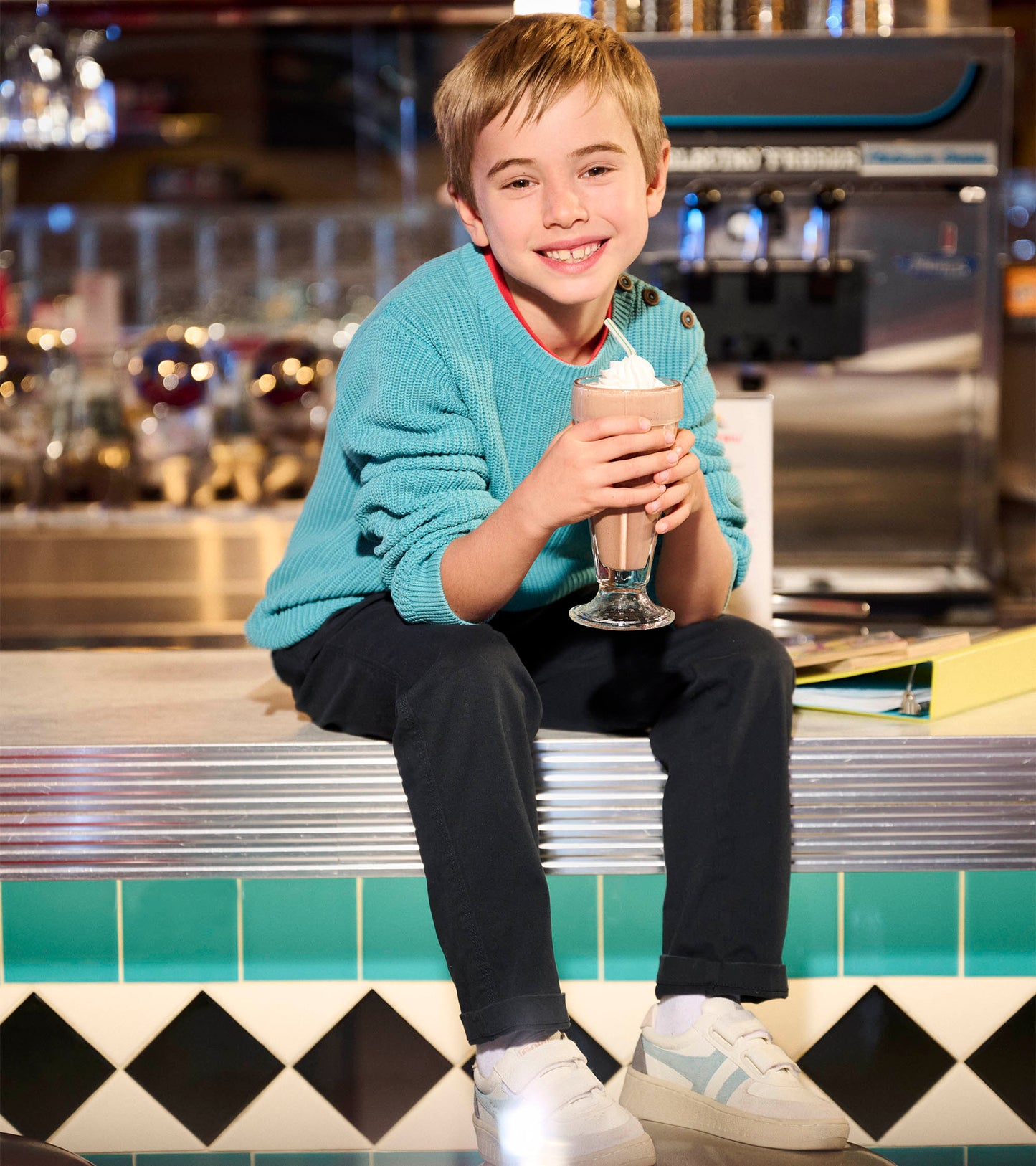 Boys Teal Button Neck Sweater