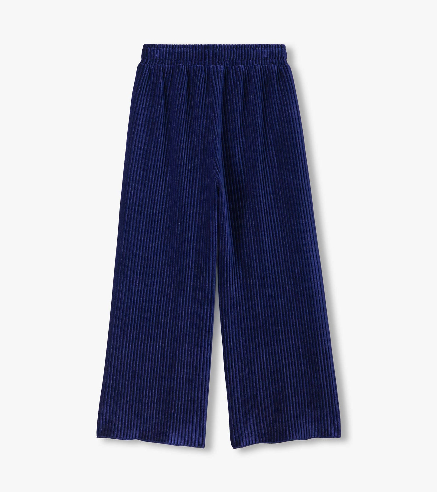 Girls Navy Pleated Velour Relaxed Pants