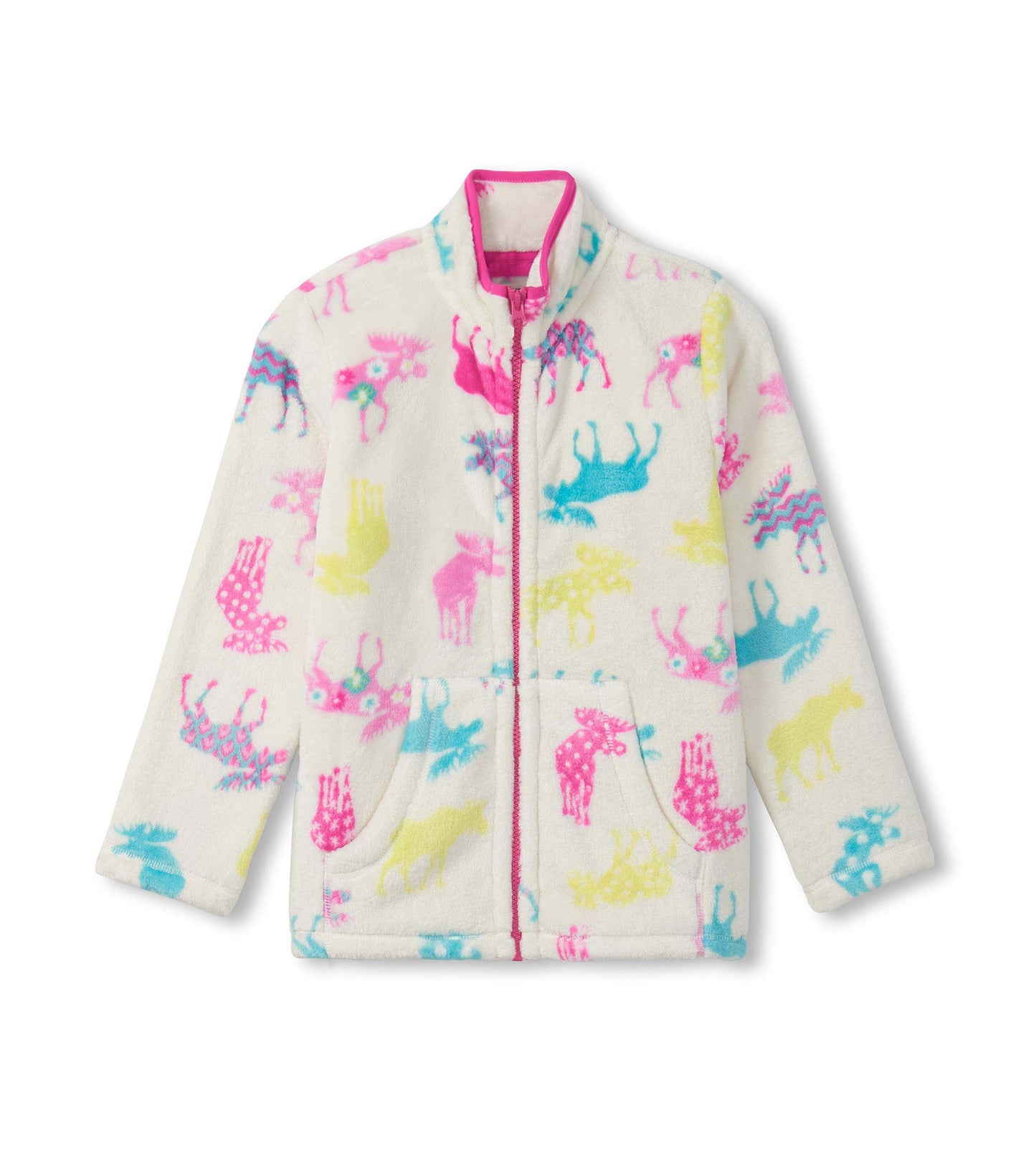 Girls Patterned Moose Fleece Zip Up Jacket
