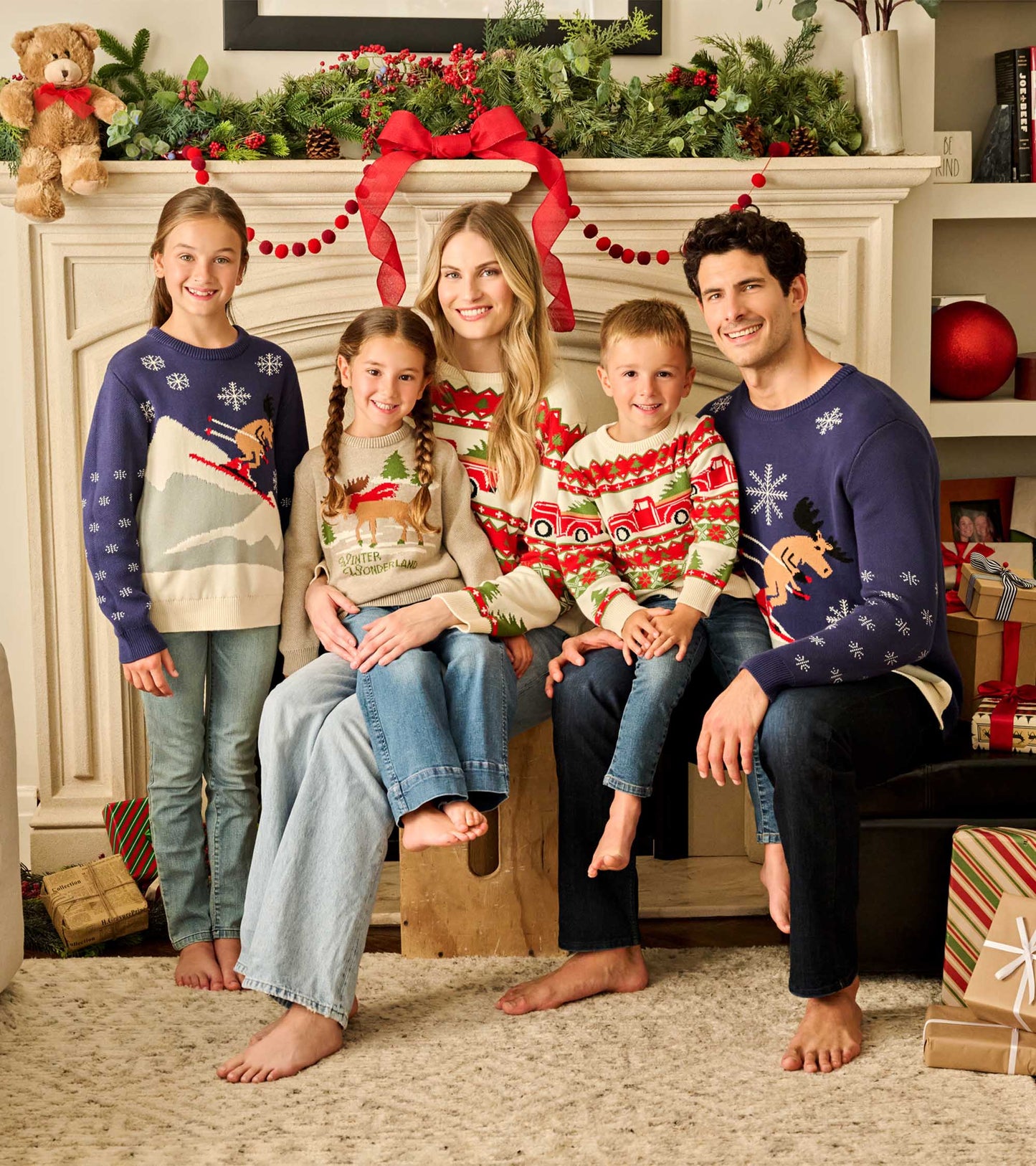 Kids Red Truck Hauling a Tree Holiday Sweater