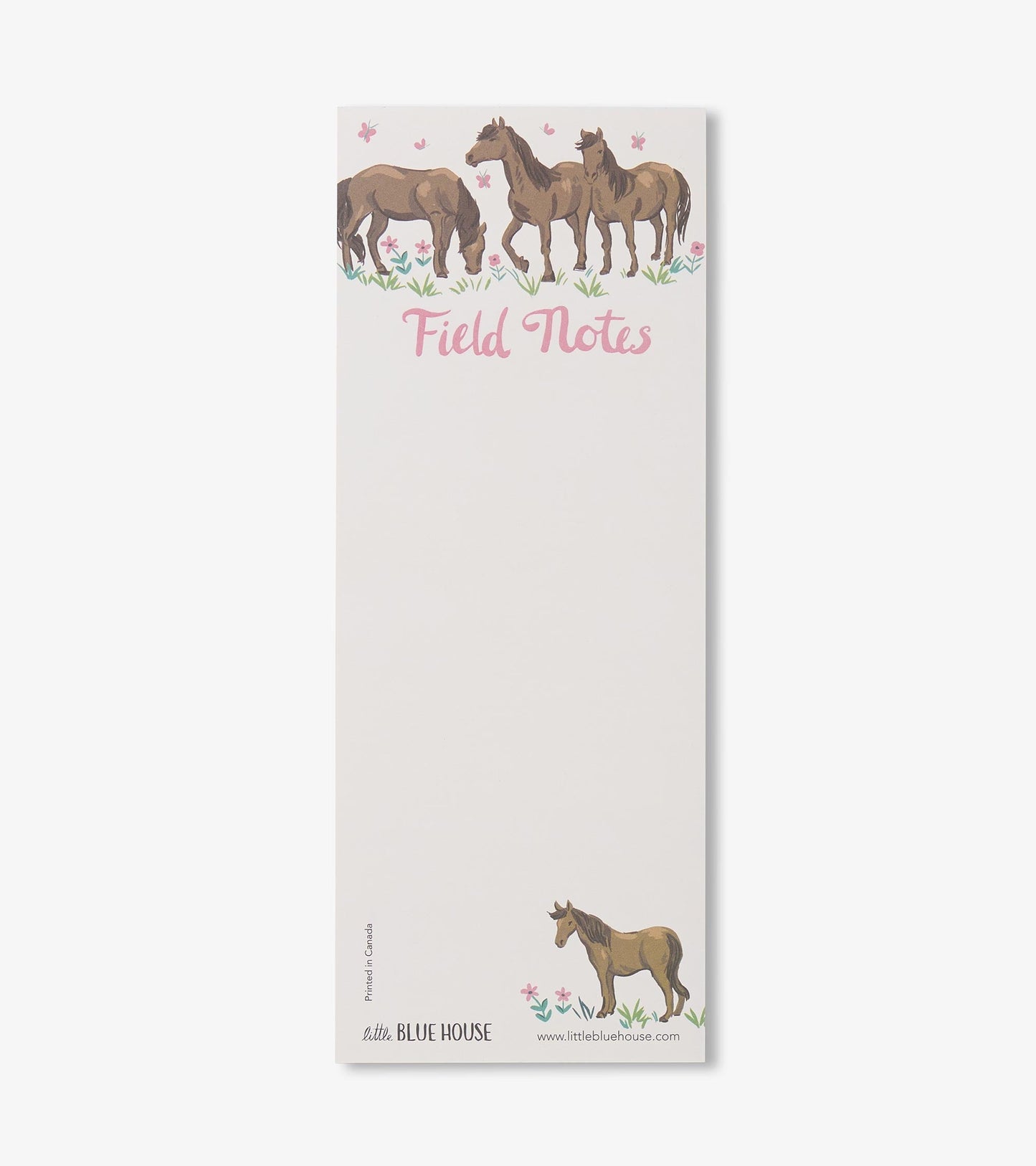 Notepad featuring a horse illustration at the top, with "Field Notes" text and floral accents on a white background.