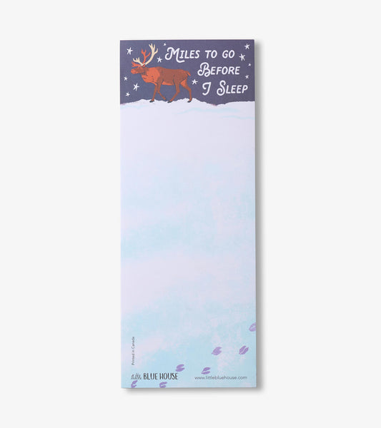 Magnetic notepad featuring a moose design, with a snowy background and space for notes, in soft pastel colors.