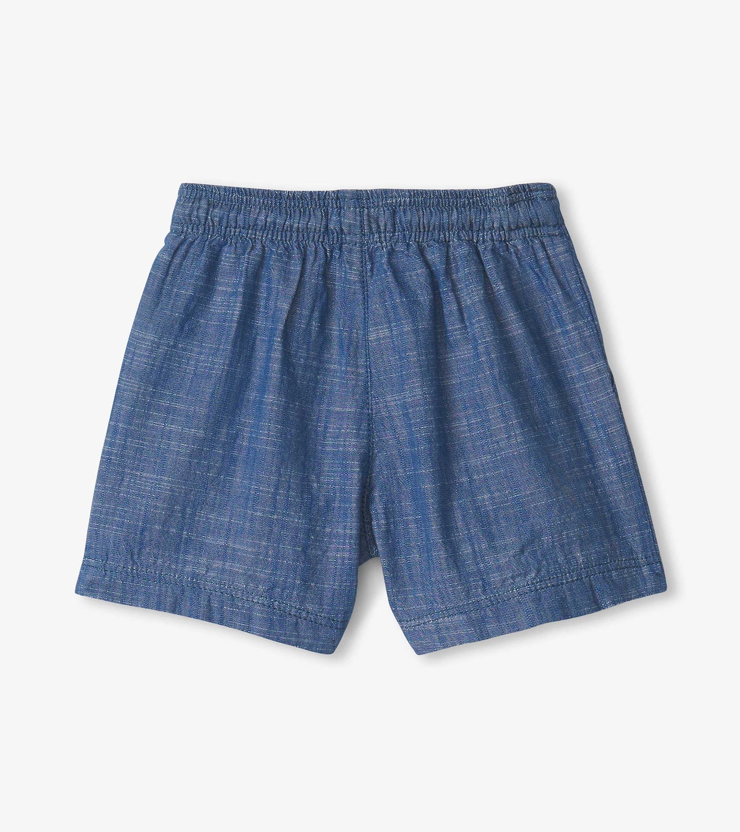 Indigo pull-on shorts for baby and toddler boys, featuring an elastic waistband and a lightweight fabric.
