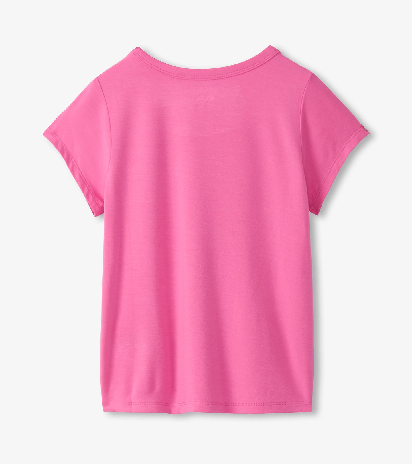Pink short-sleeve girls T-shirt with a crew neck, shown from the back
