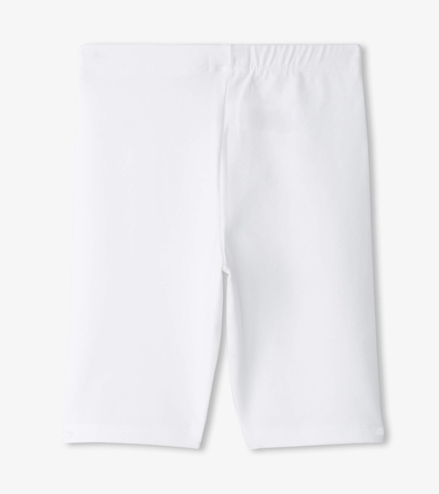 White bike shorts with an elastic waistband, designed for girls, suitable for active wear.
