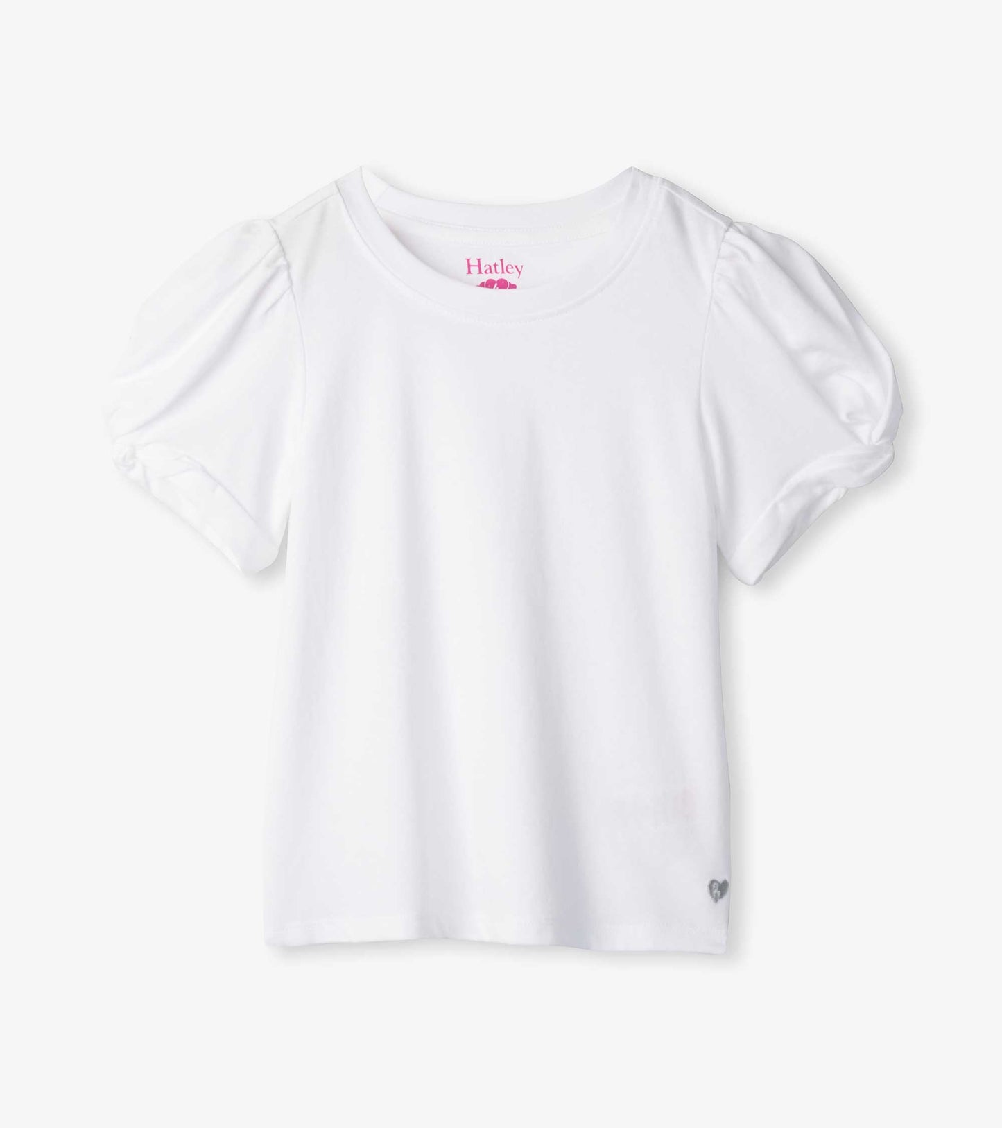 White short-sleeve tee with twisted sleeves and a round neckline, suitable for casual wear.