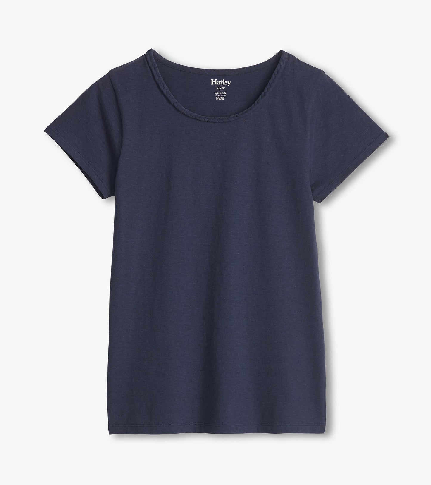 Braided Neck Tee - Navy