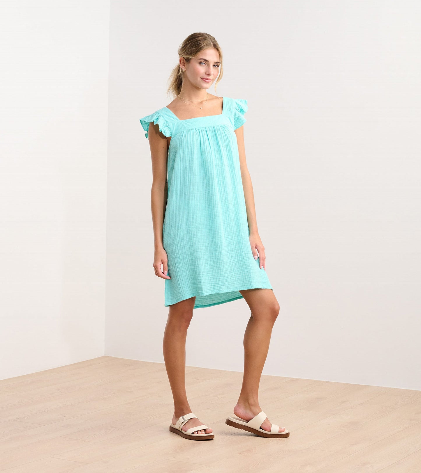 Flutter Sleeve Dress - Aruba Blue
