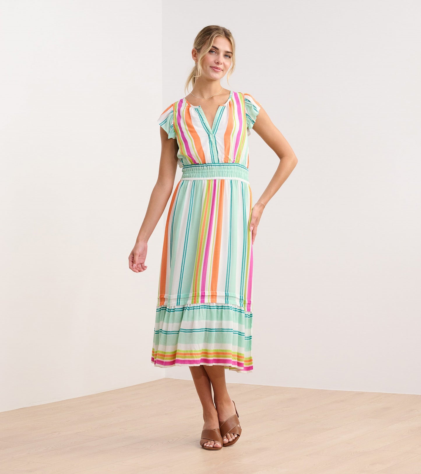 Fiona Midi Dress - Sea Glass Stripes