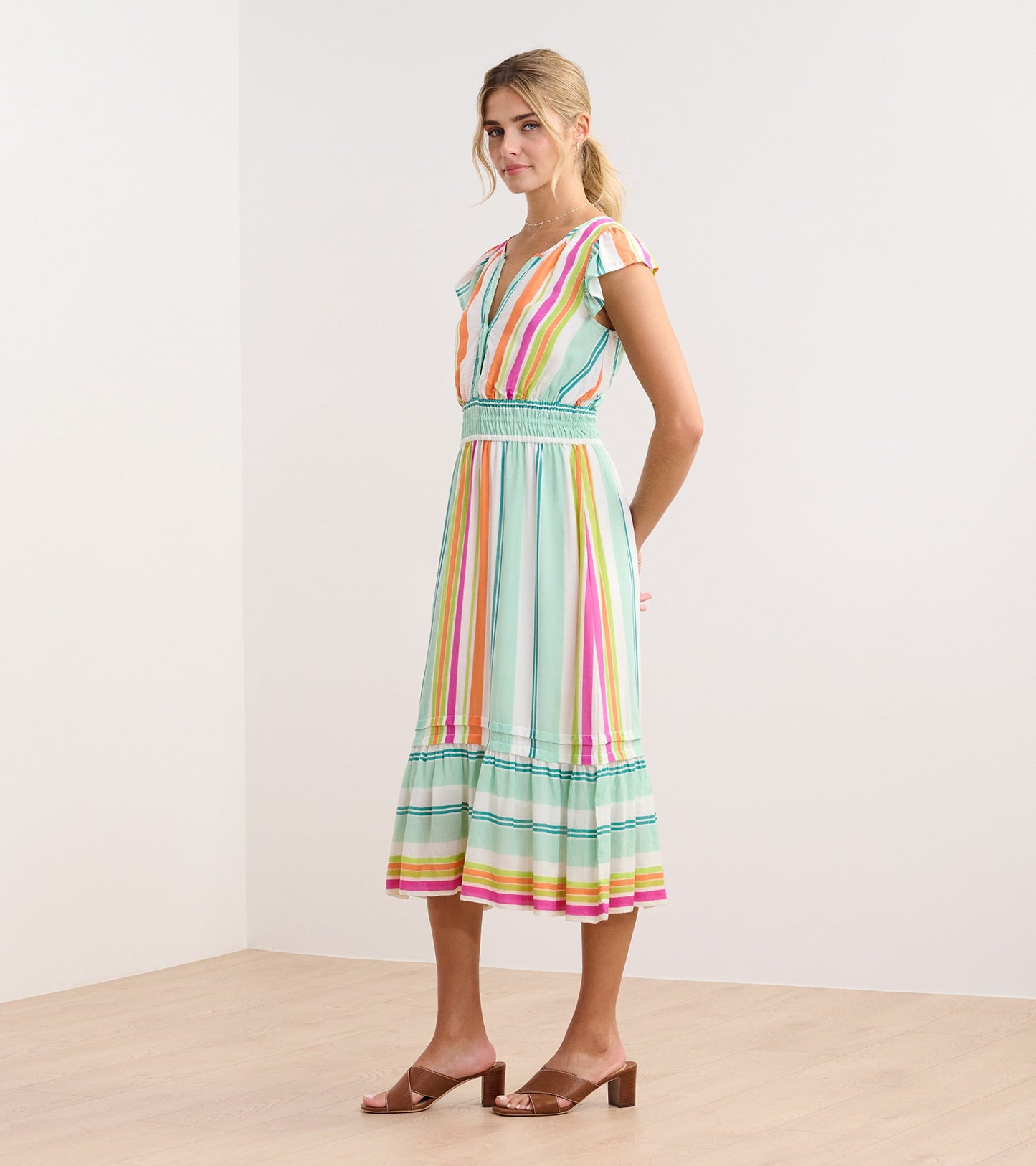 Fiona Midi Dress - Sea Glass Stripes